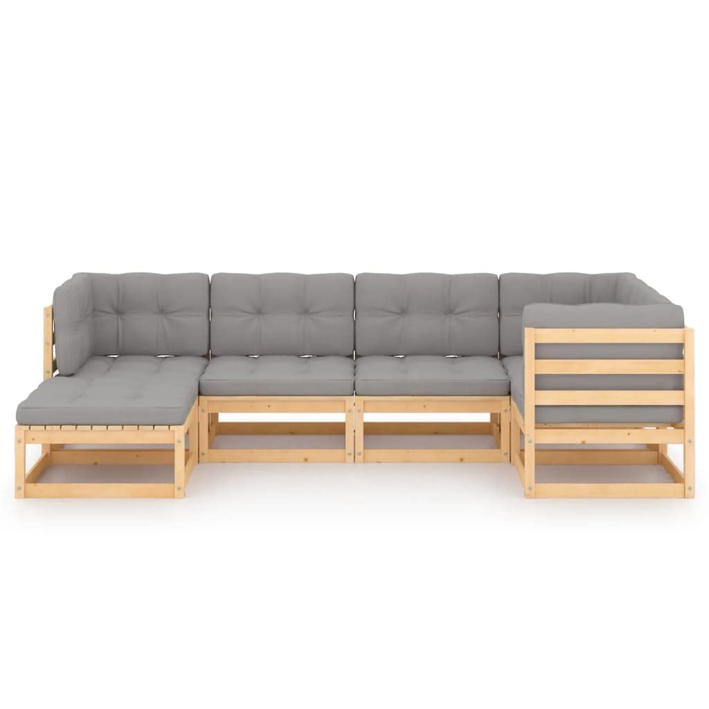 vidaXL 6-Piece Patio Furniture Set - Outdoor Sectional Sofa with Ottoman, Backyard Conversation Set with Cushions - Solid Pine Wood for Garden, Poolside & Deck Relaxation