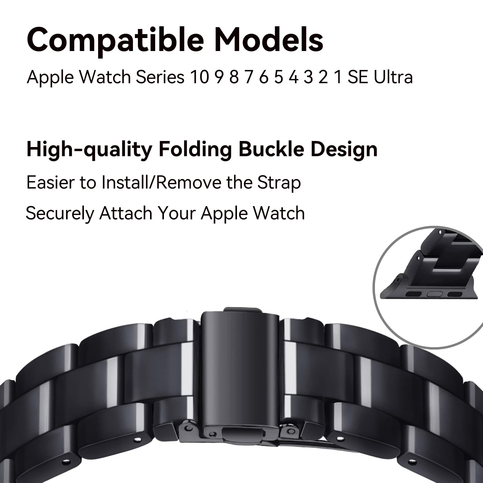 Premium Resin Apple Watch Band Compatible with 38mm 40mm 41mm iWatch Series 9/8/7/6/5/4/3/2/1/SE - Lightweight Elegant Dressy Strap for Women & Men (Black) | Perfect for Workouts, Office Wear & Everyday Fashion