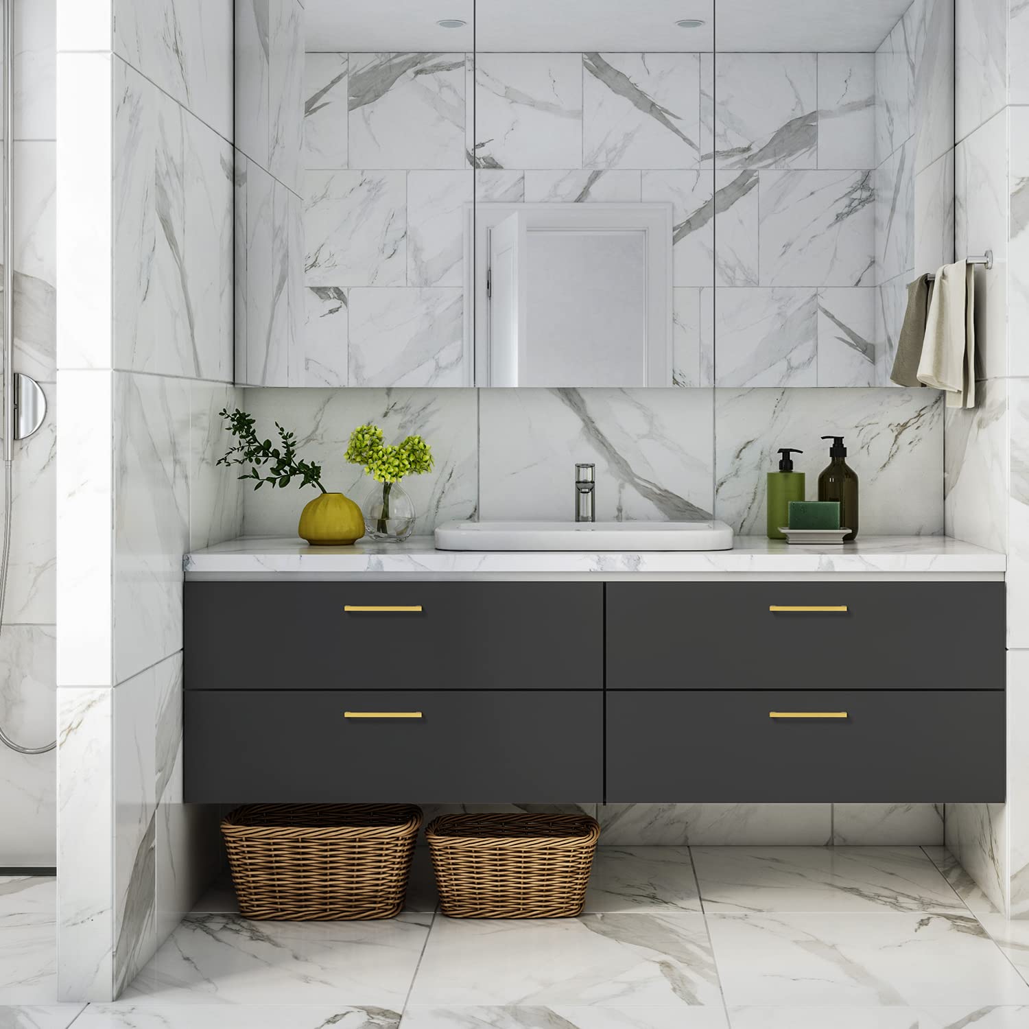 Ravinte 5 Pack Square Cabinet Pulls 7-1/2 Inch Brushed Brass Kitchen Cabinet Handles - Gold Drawer Pulls & Hardware with Screwdriver Included - Perfect for Modern Kitchen, Bathroom & Furniture Upgrades