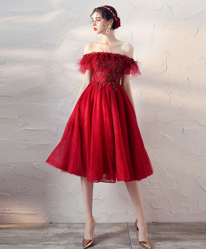 Elegant Burgundy Tulle Lace Short Prom Dress for Homecoming - Perfect for Parties, Dances & Special Occasions