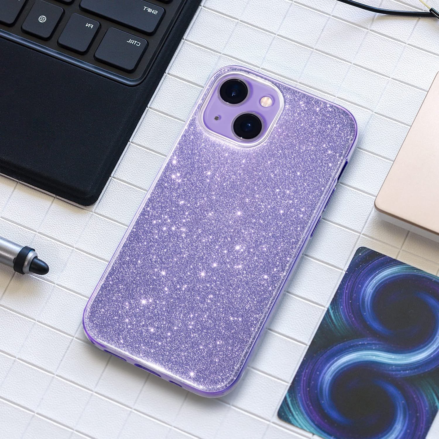Sparkly Glitter iPhone 14 Case for Women - Cute Purple Protective Phone Cover with Bling | Perfect for Everyday Use, Parties & Gifts