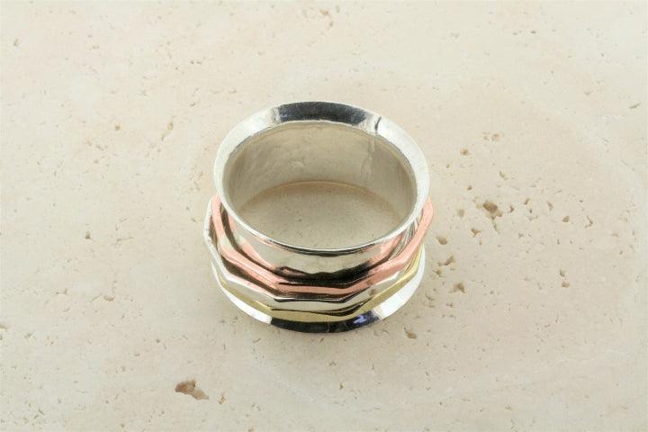 Premium Concave Battered Spinner - Brass, Copper & Silver Metal Fidget Toy for Stress Relief, Focus & Anxiety Relief - Perfect for Office, Home & Travel Use