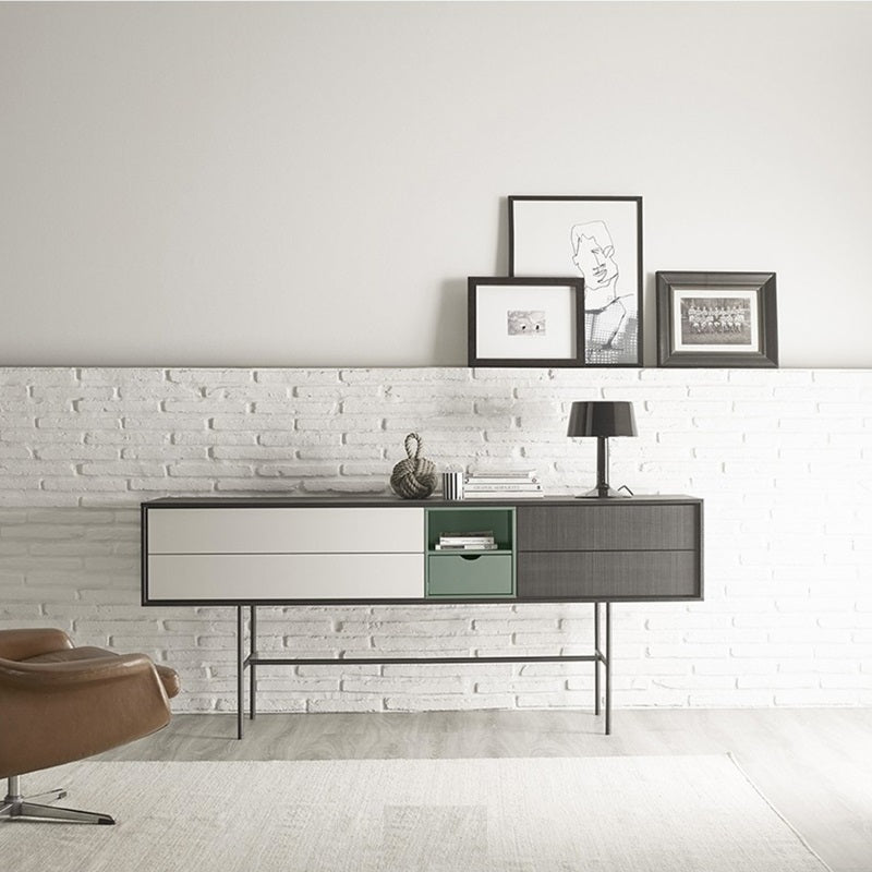 Aura A9 2-Door Sideboard Cabinet - Modern Storage Console Table for Living Room, Entryway & Dining Room | Solid Wood Mid-Century Design with Adjustable Shelves