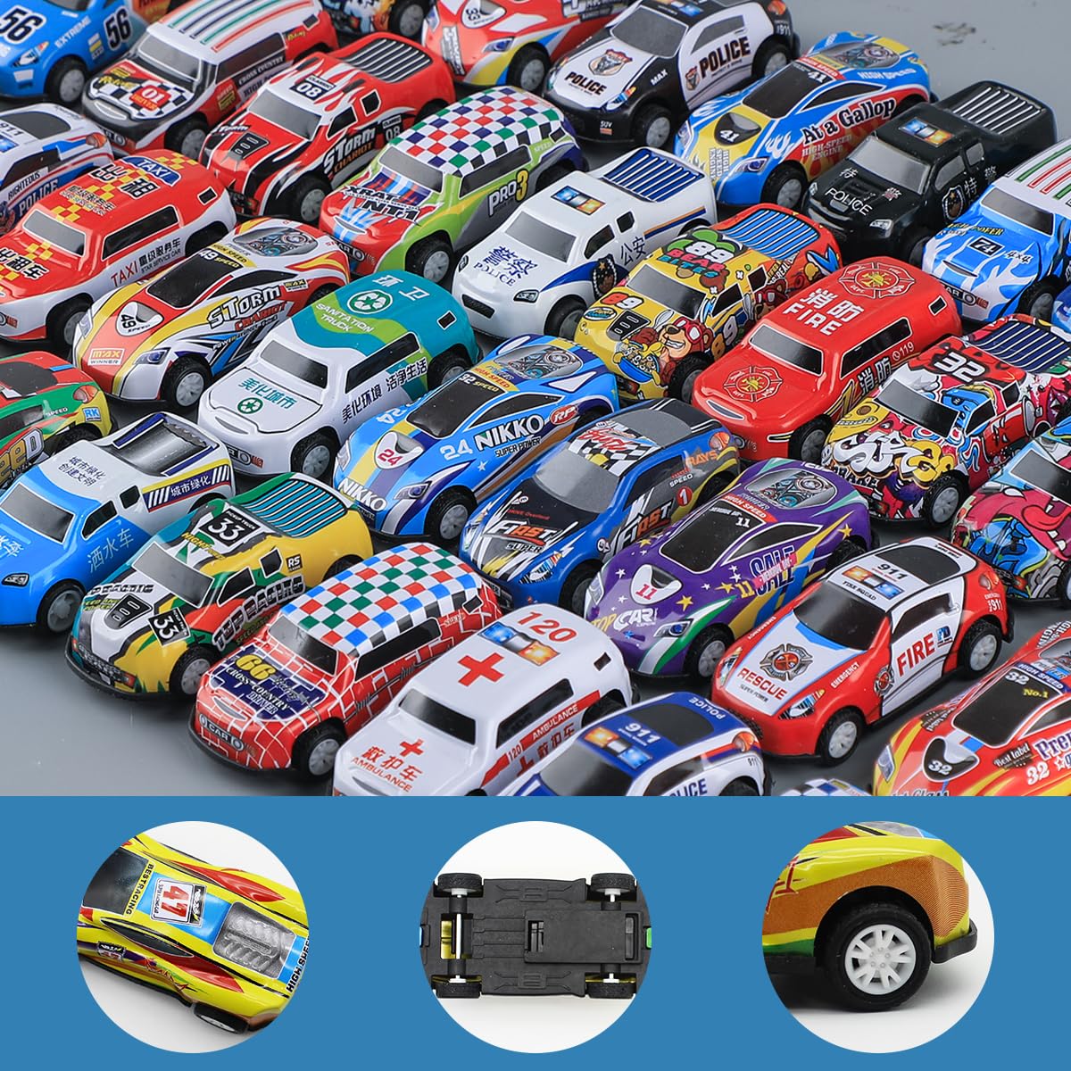 Mostop 50PCS Pull Back Toy Cars Set - Friction Powered Mini Race Cars with Storage Box for Kids 3+ Years Old | Fun Push & Go Vehicles for Boys & Girls | Perfect Birthday Party Gifts & Playtime Activities