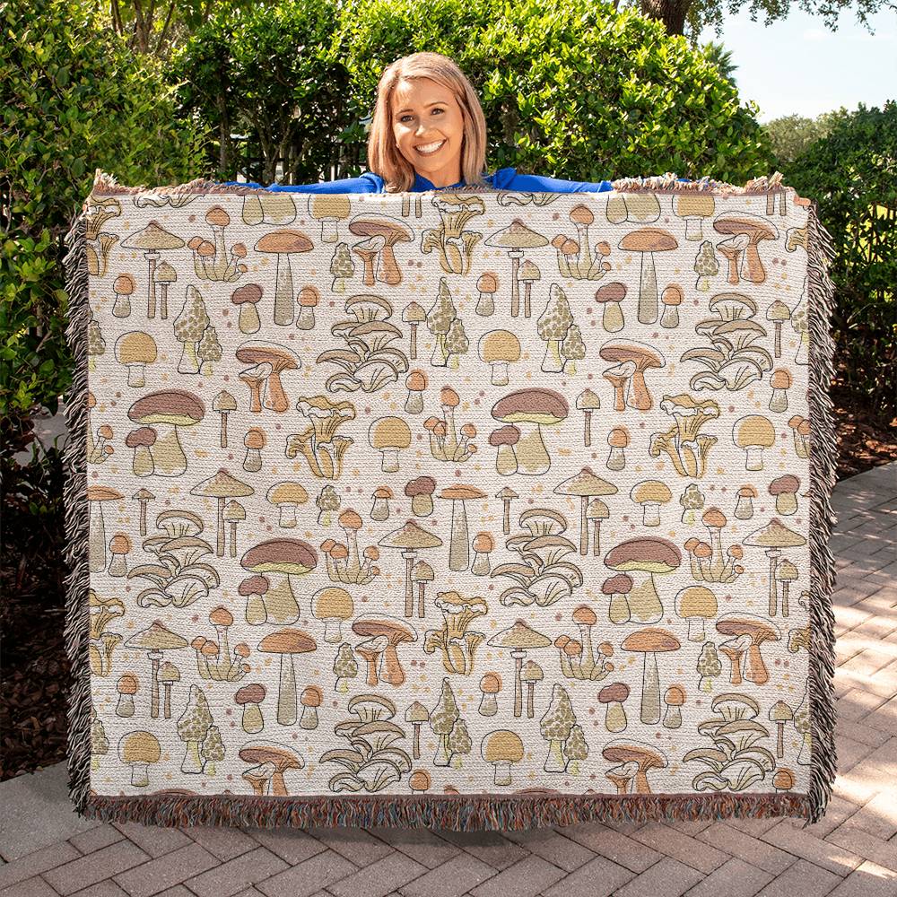 Handwoven 100% Cotton Mushroom Blanket with Fringe - 50