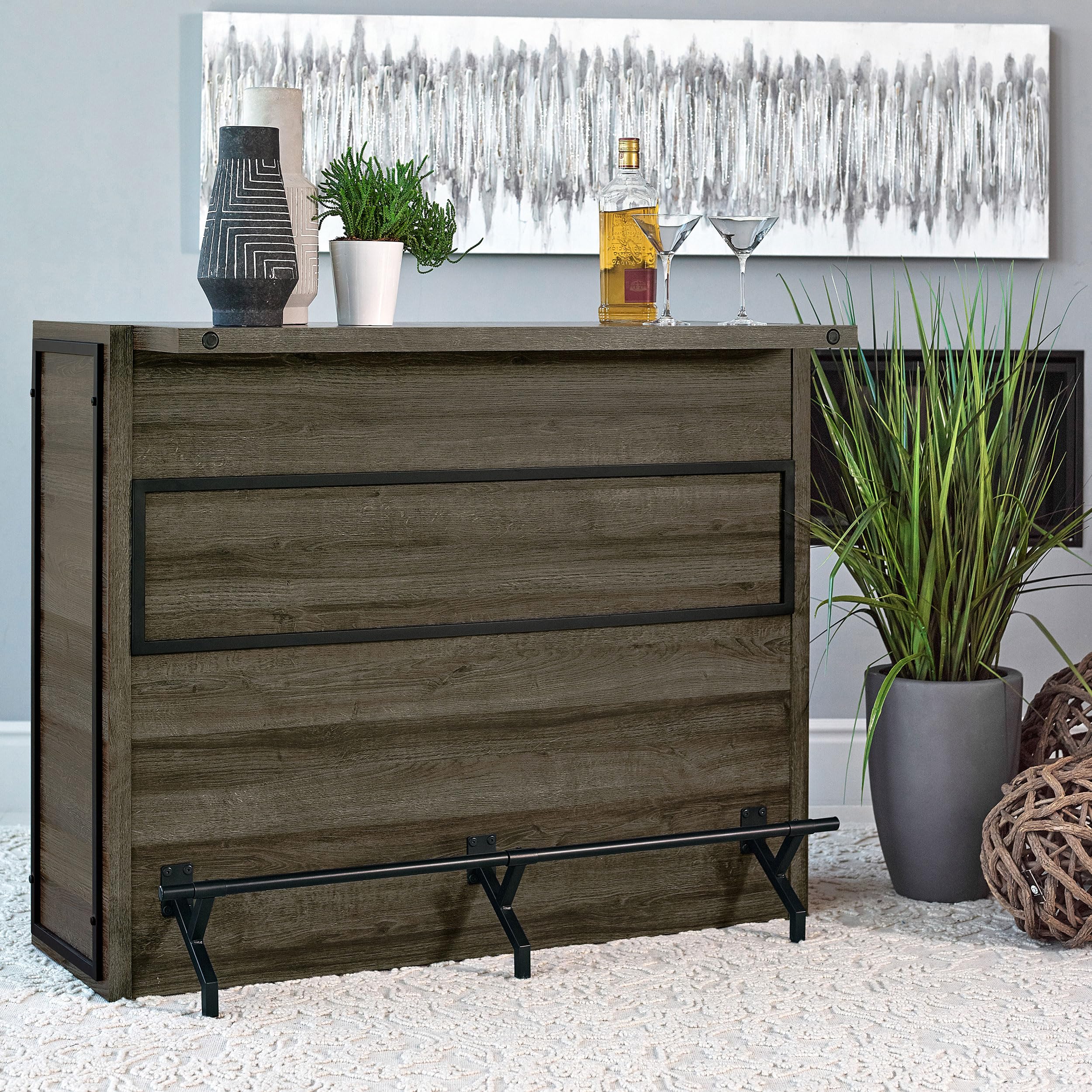 Coaster Home Furnishings Joe Rustic Farmhouse 5-Shelf Bar Cabinet - Aged Oak Wine & Liquor Storage Unit 182071 | Perfect for Dining Room, Kitchen or Basement Home Bar Setup