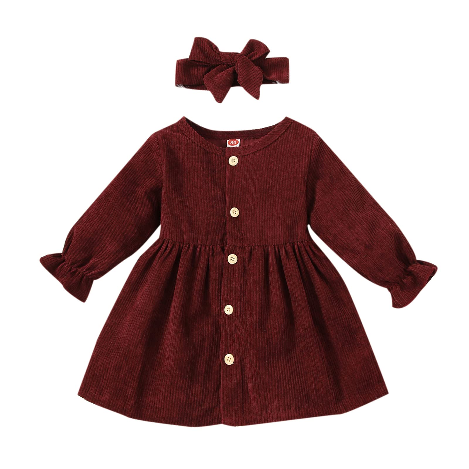 Adorable Corduroy Overalls Dress for Toddler Girls - Ruffled Long Sleeve Button Down Knee-Length Velvet Dress - Perfect Winter Outfit for Infants & Playdates