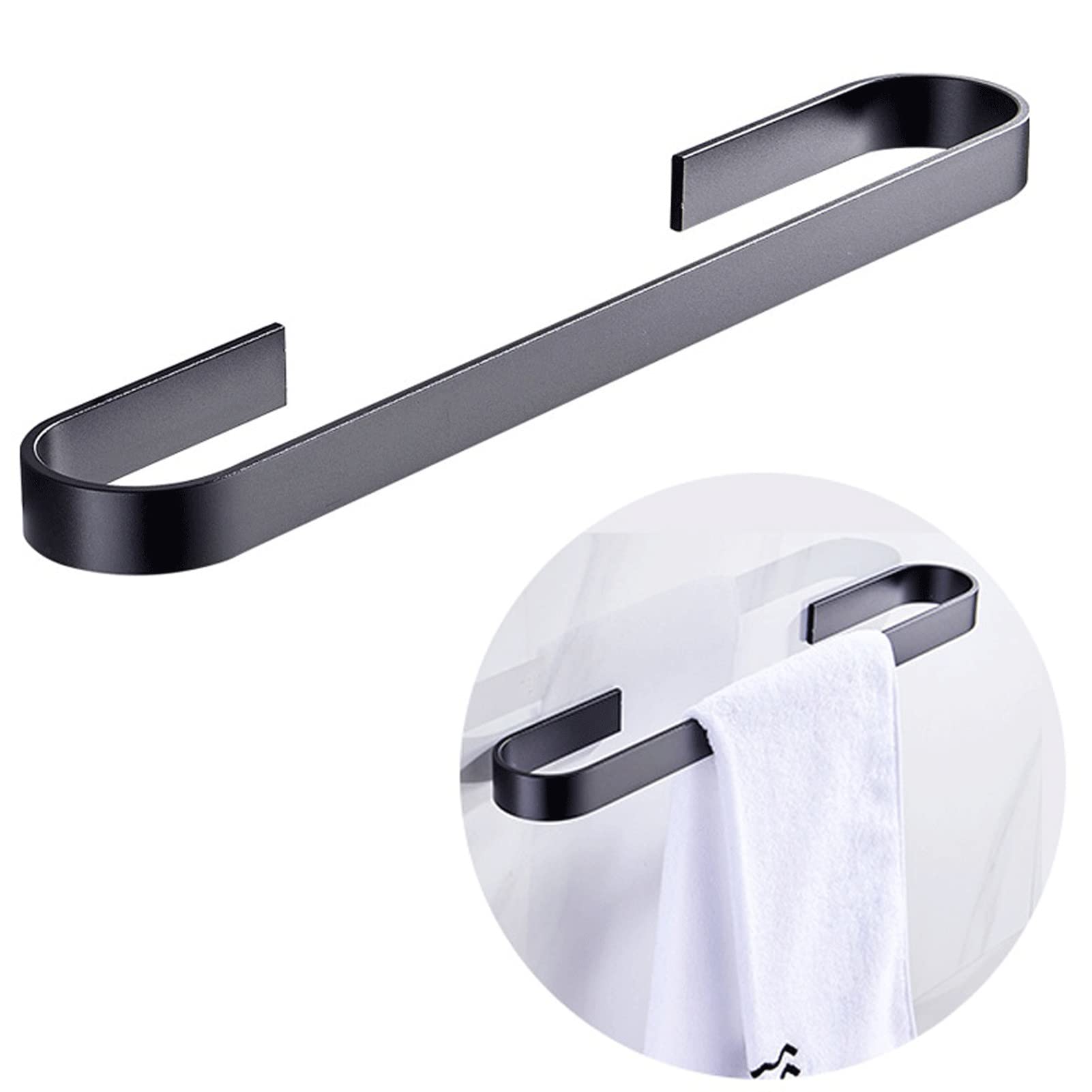 25/45cm Wall Mounted Aluminum Towel Bar - Bathroom & Kitchen Towel Hanger Holder Rack with Storage Shelf | Space Saving Organizer for Small Bathrooms, Apartments & Dorm Rooms (25cm Black)