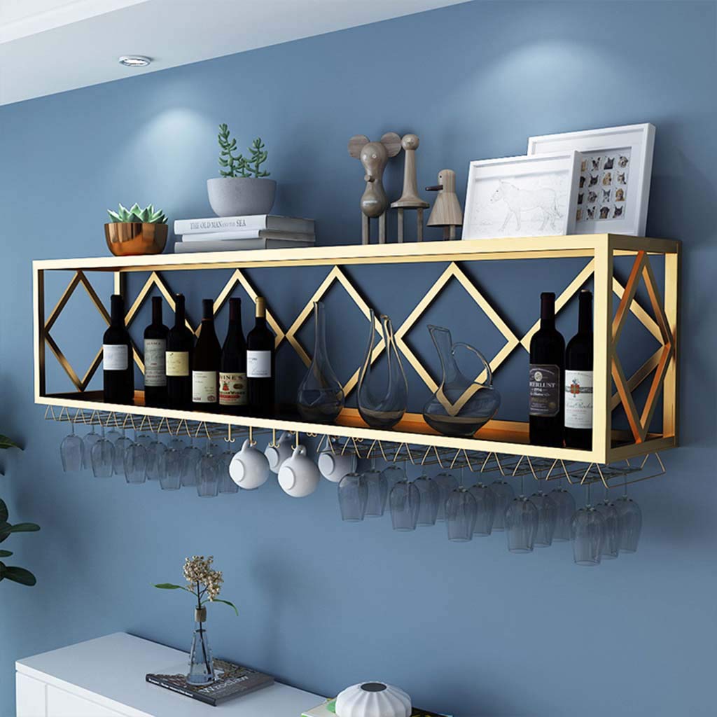 Wall-Mounted Floating Bar Shelves with Wine Glass Rack - Multifunctional Iron Bottle Holder & Hanging Goblet Storage with Partitions | Perfect for Kitchen, Dining Room & Home Bar Organization