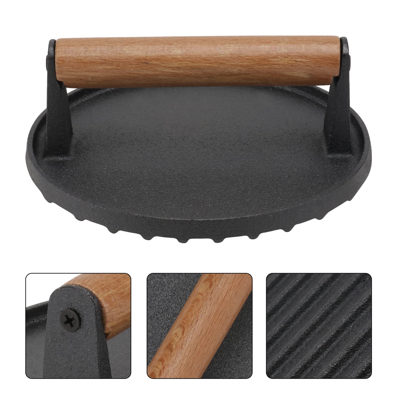 HEMOTON Non-Stick Iron Burger Patty Press - Heavy Duty Burger Maker for Grilling, BBQ & Sliders - Perfect for Homemade Burgers, Sandwiches & Outdoor Cooking