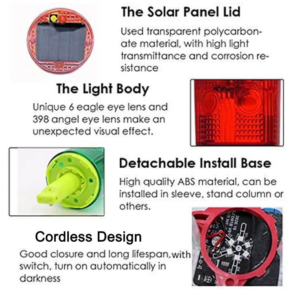 Aolyty Solar Strobe Warning Light - 360 Degree Super Bright LED Flashing Beacon, Waterproof IP48, Single Column Design for Construction, Traffic, Dock, Marine Safety (White) - Ideal for Road Work, Emergency Signals & Hazard Warnings