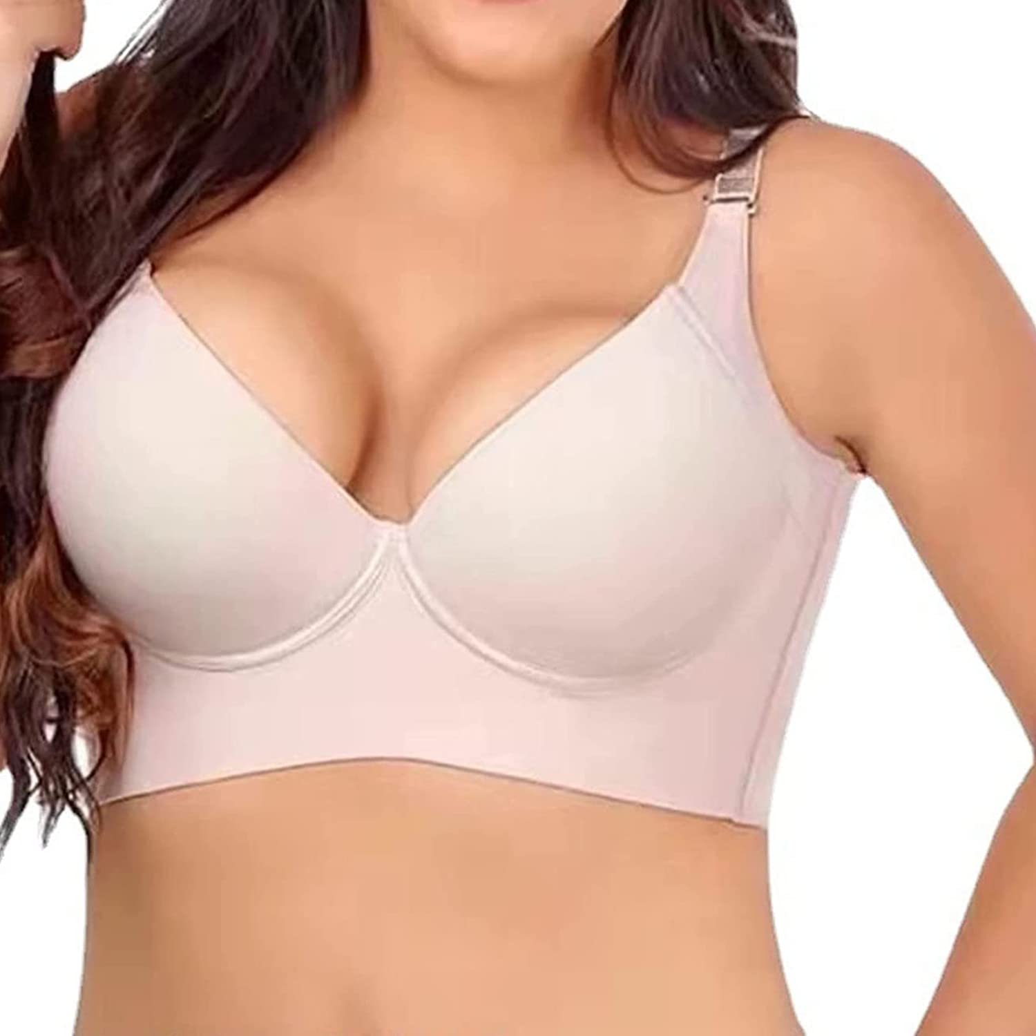 Plus Size Push Up Sports Bra - Deep Cup Full Coverage Shapewear Bra for Back Fat Concealing & Support | Workout, Yoga & Everyday Wear