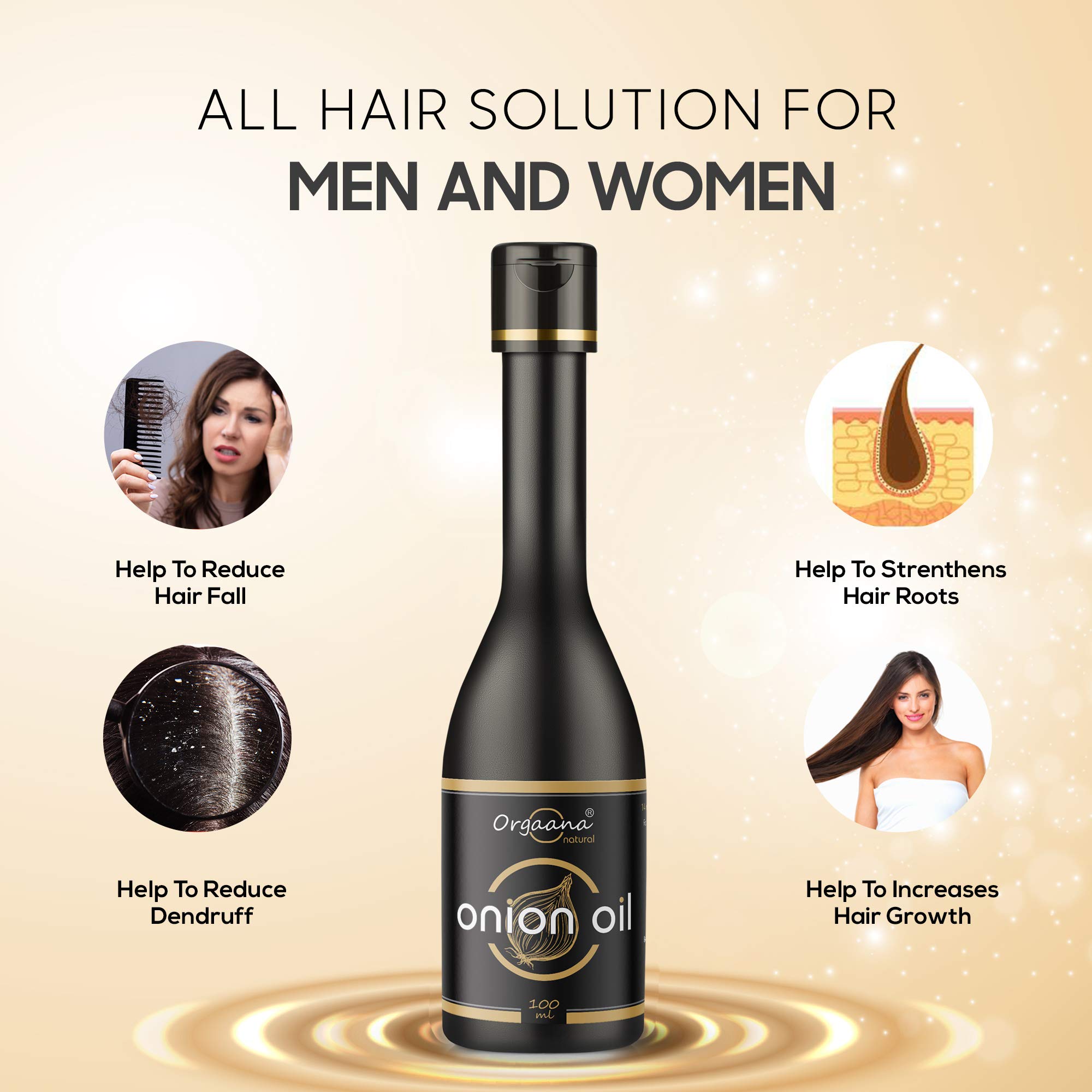 Orgaana Natural Herbal Onion Oil for Anti-Dandruff & Hair Growth - 100ml with 14 Essential Oils - Scalp Treatment for Dry, Itchy Scalp & Hair Loss Prevention | Perfect for Daily Hair Care & Scalp Massage