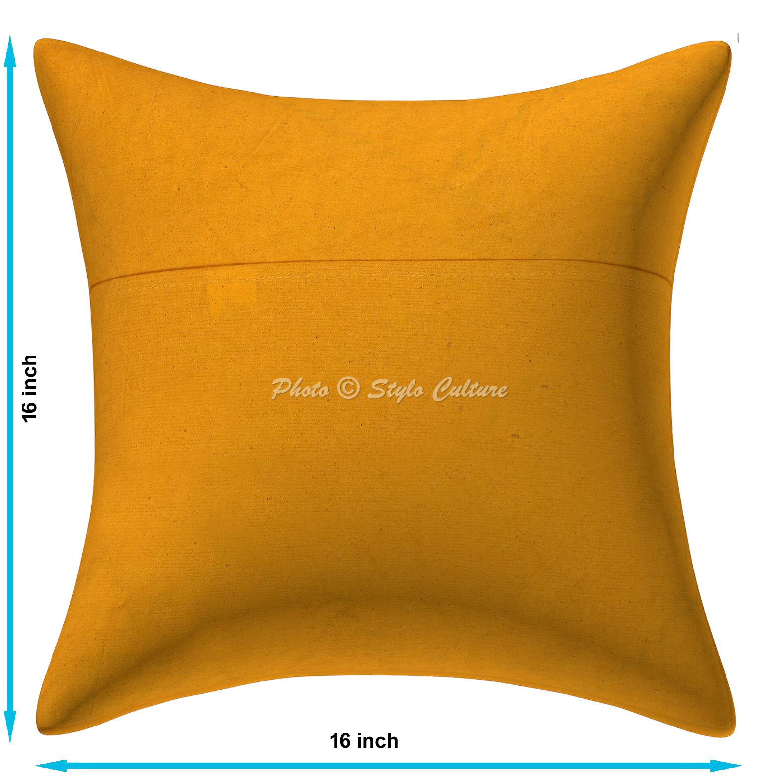 Bohemian Embroidered Cotton Throw Pillow Covers 16x16 Inch (40x40 cm) - Mango Yellow Beaded Sequins Patchwork Cushion Sham Set of 5 for Sofa, Couch, Living Room & Bedroom Decor