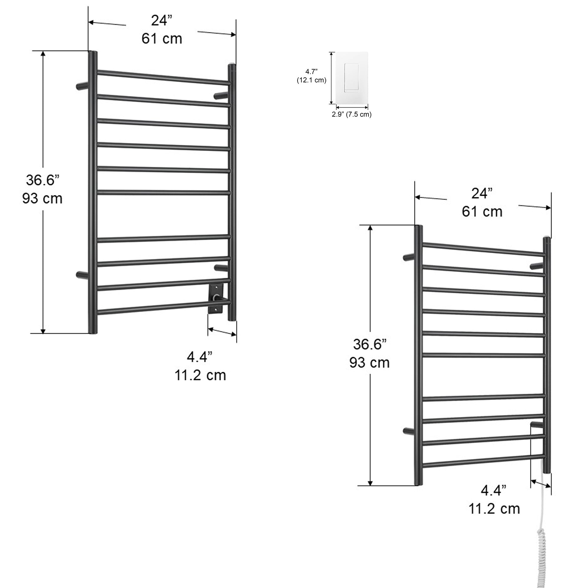 Ancona Novara Matte Black 10 Bar Wall Mounted Towel Warmer with WiFi Timer - Luxury Bathroom Heated Towel Rack for Spa, Hotel & Home Use