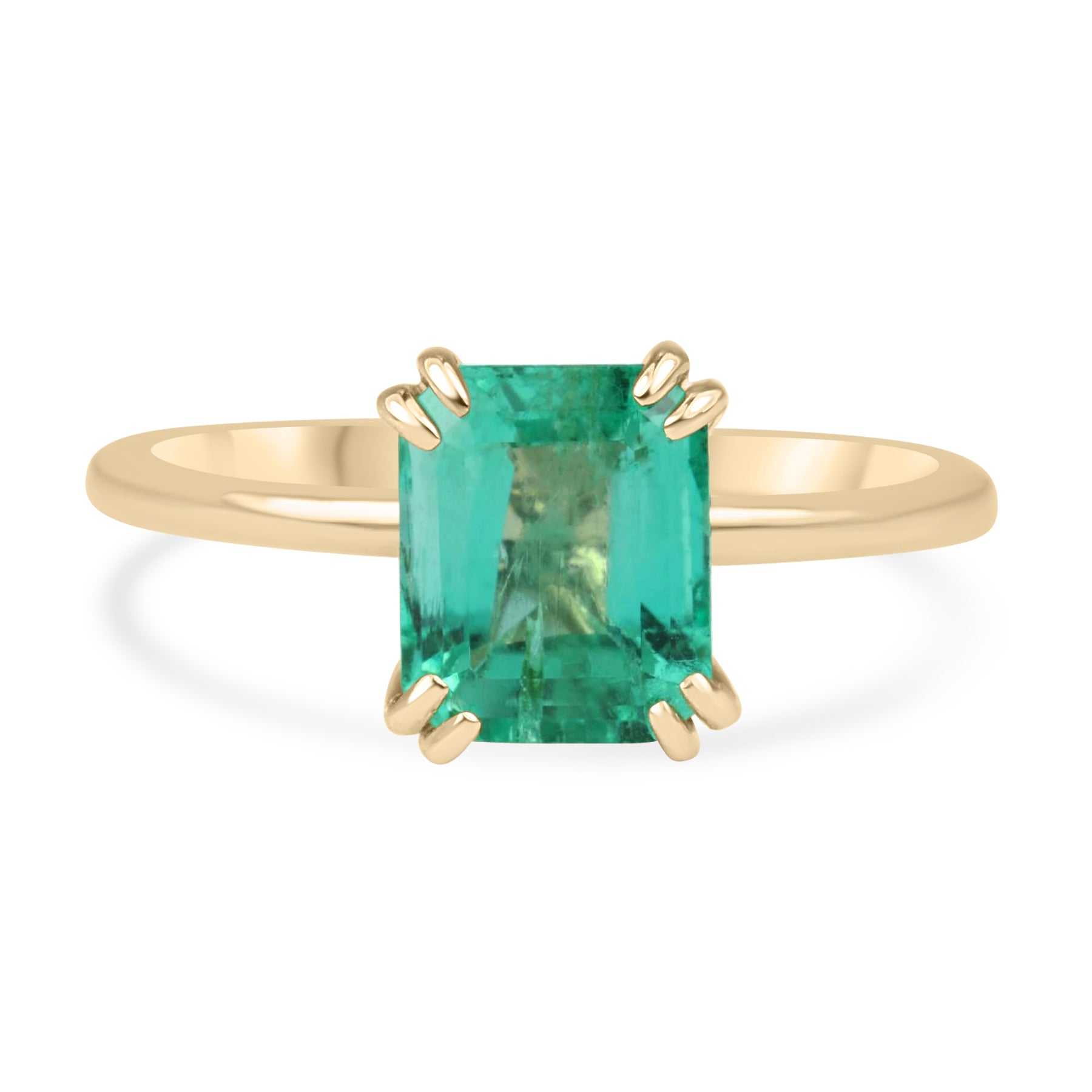 1.80 Carat Double Claw Prong Colombian Emerald Solitaire Ring in 14K Gold - Elegant Engagement & Wedding Jewelry for Women