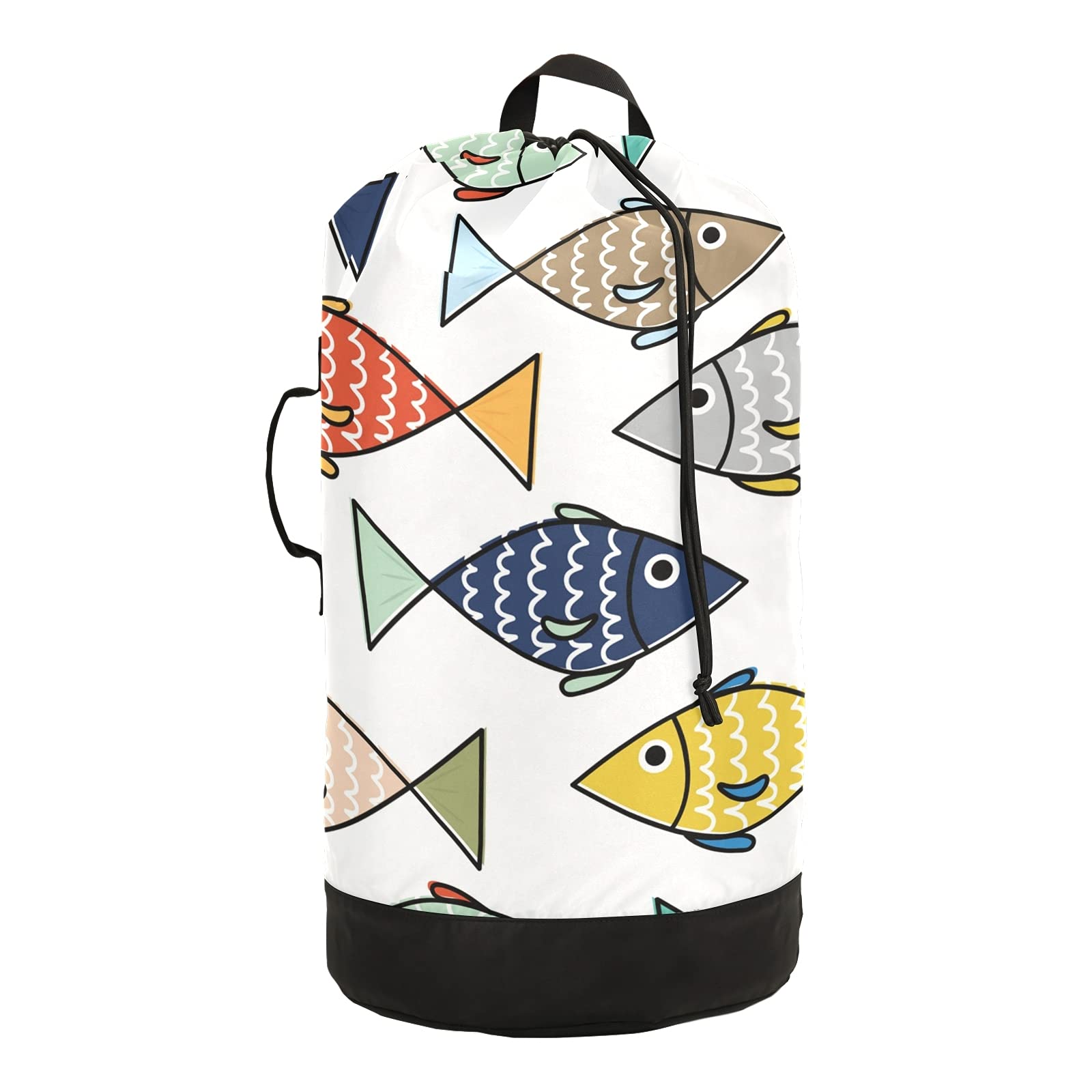 Colorful Fish Laundry Backpack with Drawstring Closure - Waterproof Travel Laundry Hamper for College, Gym, Dorm, Apartment & Laundromat - Perfect for Organizing Dirty Clothes During Travel, Camping & Daily Use