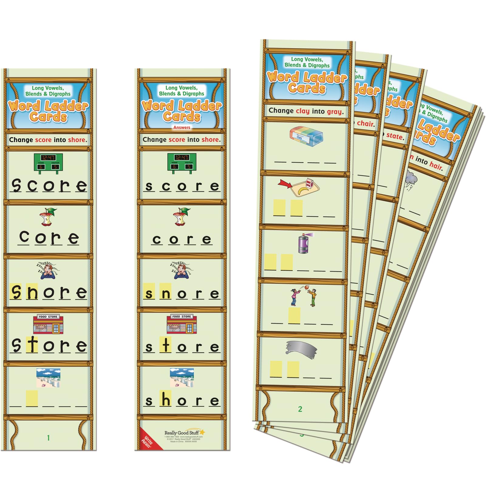 Long Vowels, Blends & Digraphs Word Ladder Cards - Phonics Learning Activity for Kids - Perfect for Classroom & Homeschool Reading Practice