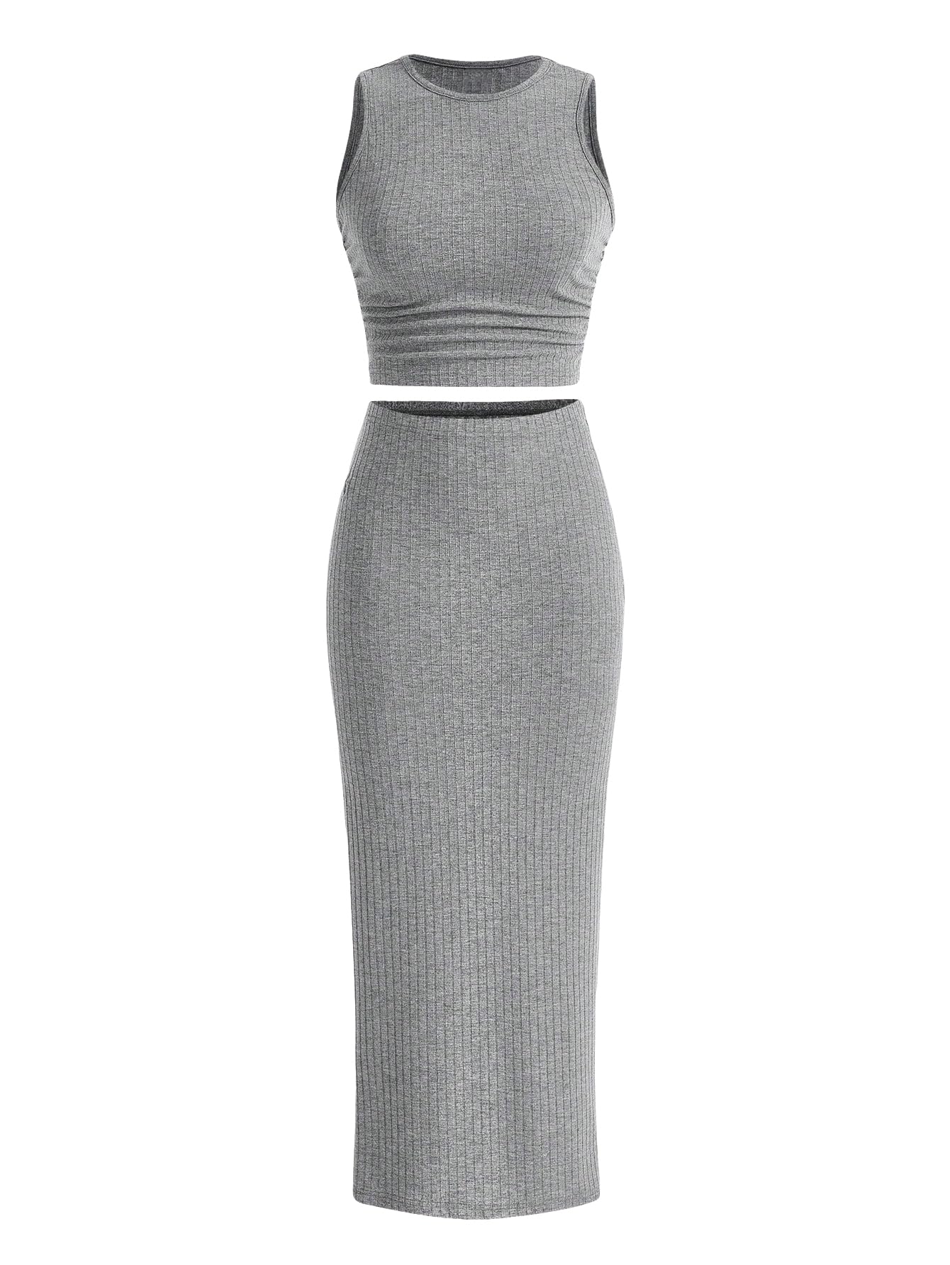 MakeMeChic Women's 2 Piece Outfits - Ribbed Knit Sleeveless Crop Top & Bodycon Maxi Skirt Set | Summer Beachwear, Party Outfit, Casual Street Style Fashion