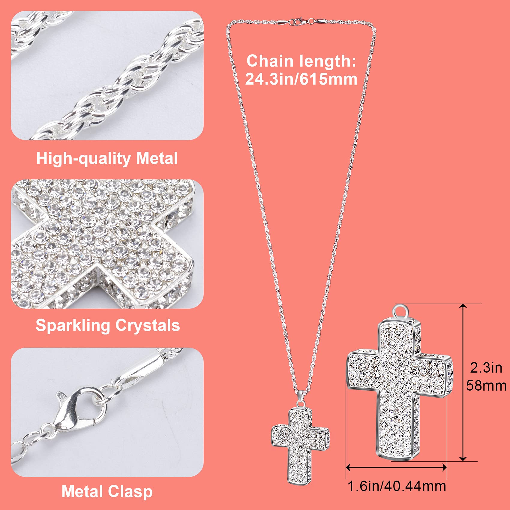 PAGOW Double-Sided Crystal Diamond Cross Car Rearview Mirror Pendant - Bling Car Accessories for Women, Elegant Vehicle Interior Decor - Perfect for Daily Commute, Road Trips & Gift Giving