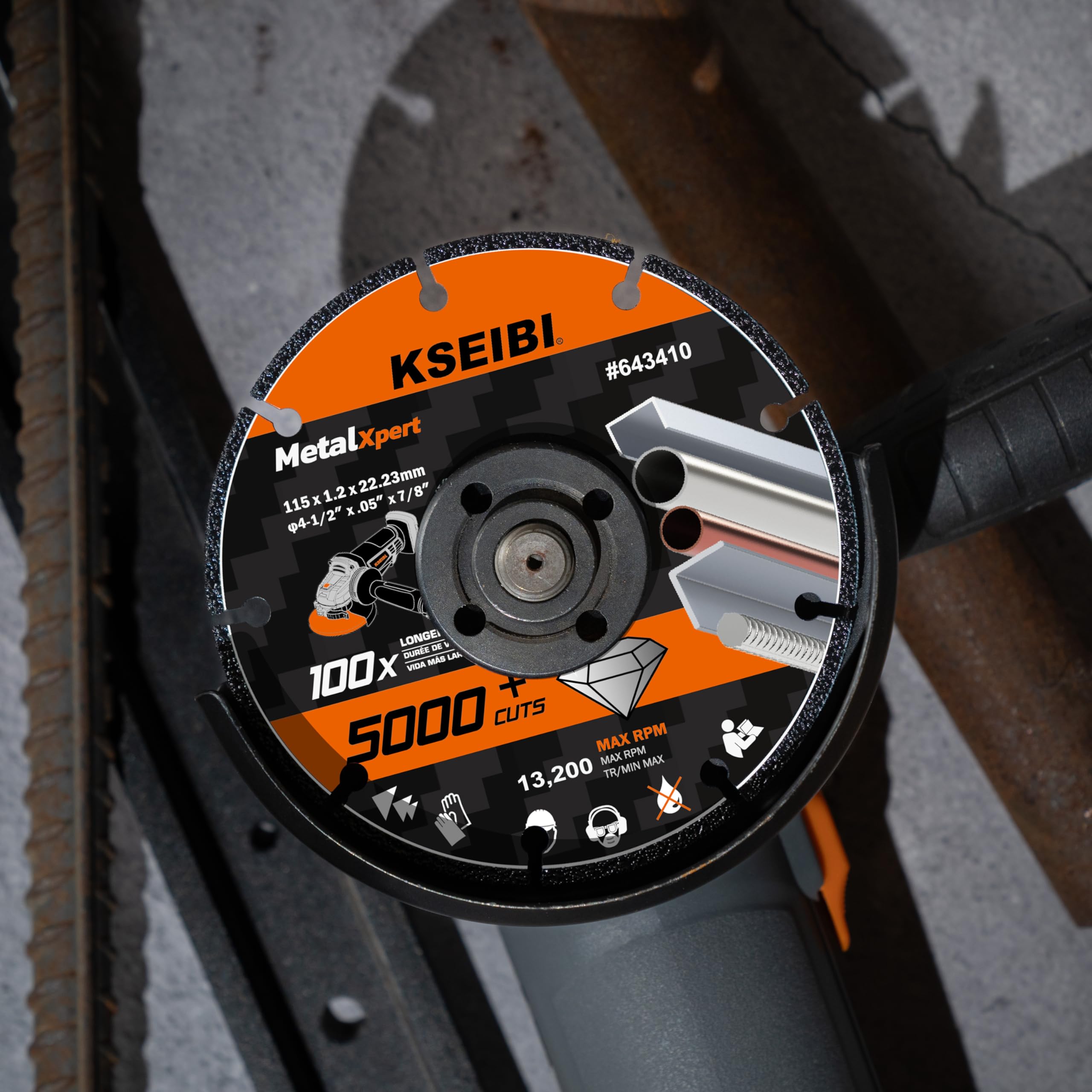 KSEIBI 643410 4.5 Inch Diamond Cutting Wheel - 4-1/2 x 7/8 Inch Metal Cutting Disc for Angle Grinder - Premium Cut Off Blade for Steel, Rebar, Cast Iron, Aluminum & Non-Ferrous Metals - Durable 5000+ Cuts Guaranteed - Perfect for Metal Fabrication, Construction & DIY Projects