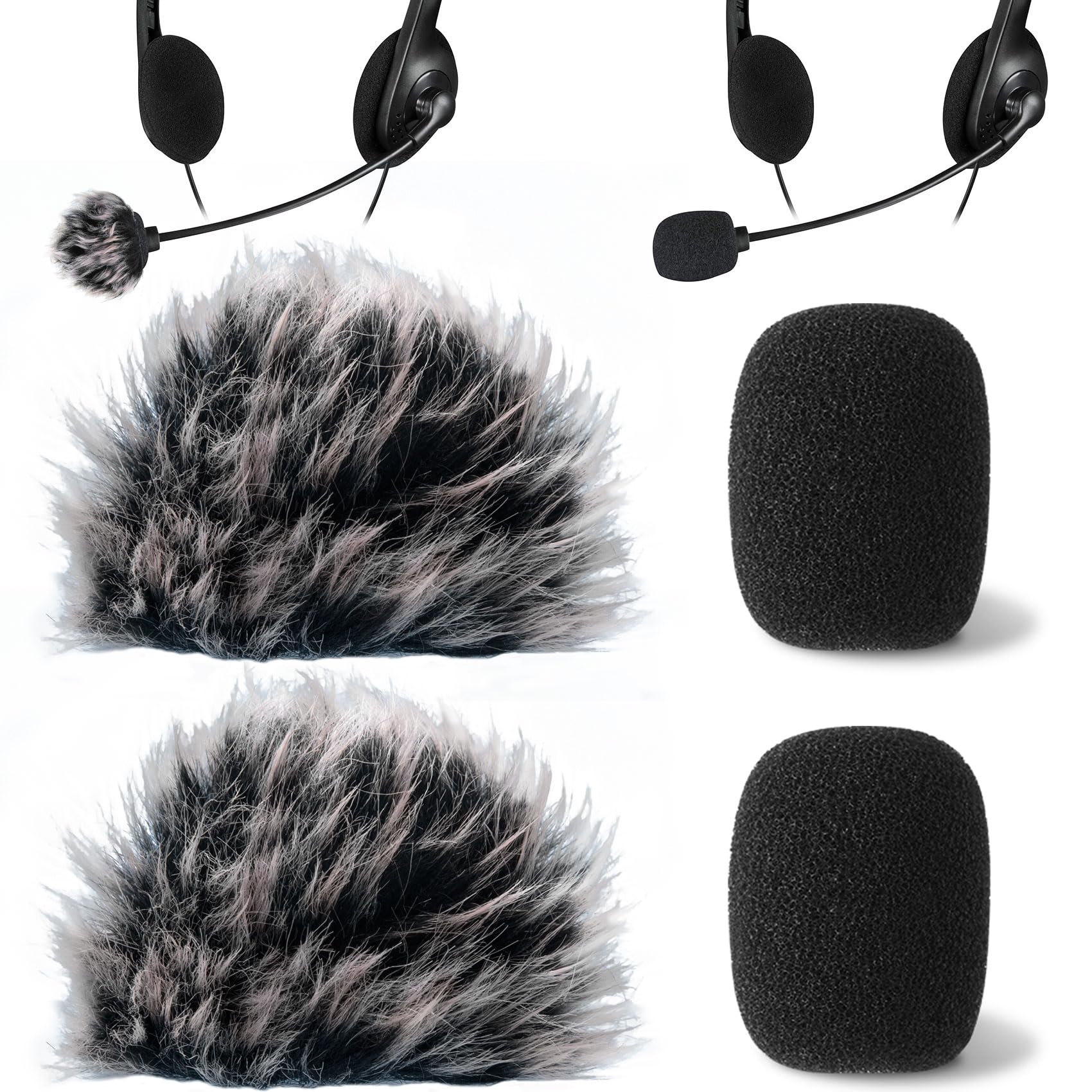 4-Pack Mini Foam & Furry Microphone Windscreens - High Density Mic Cover for Lavalier Lapel Mics, Noise Reduction Accessories (2 Foam + 2 Furry) - Perfect for Podcasting, Streaming, Interviews & Professional Recordings