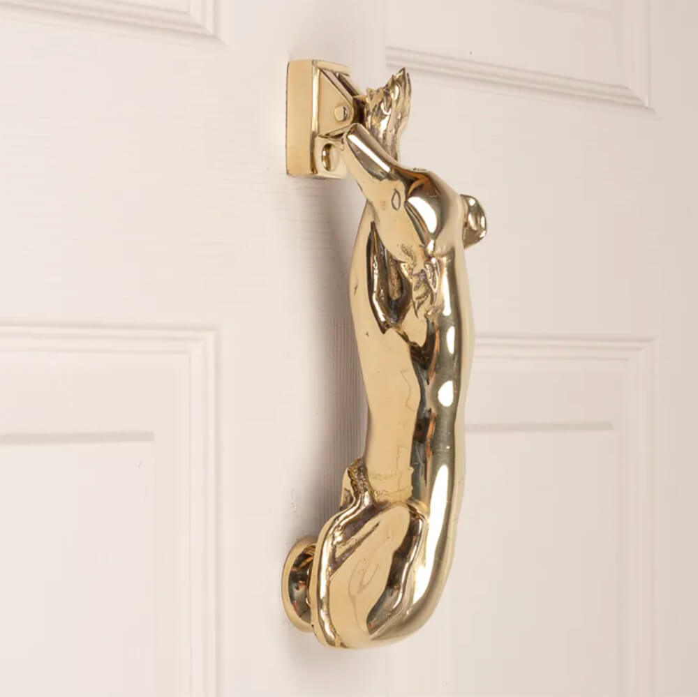 Vintage Brass Greyhound Door Knocker - Handcrafted Heavy Duty Door Knocker for Home & Garden - Perfect for Front Door, Farmhouse, and Traditional Decor