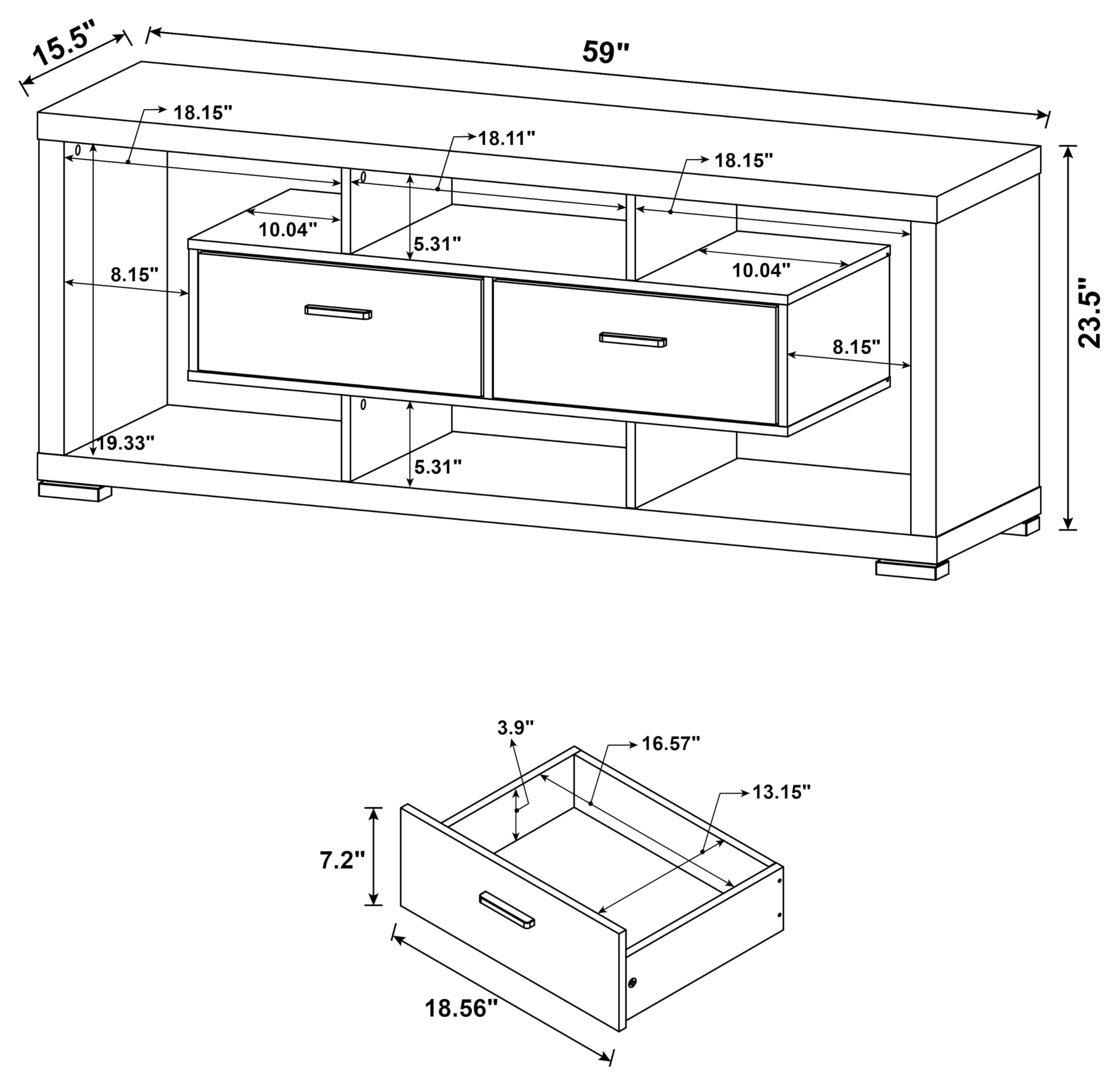 2-Drawer White Rectangular TV Stand Console with Storage - Perfect for Living Room, Bedroom & Home Theater Setup