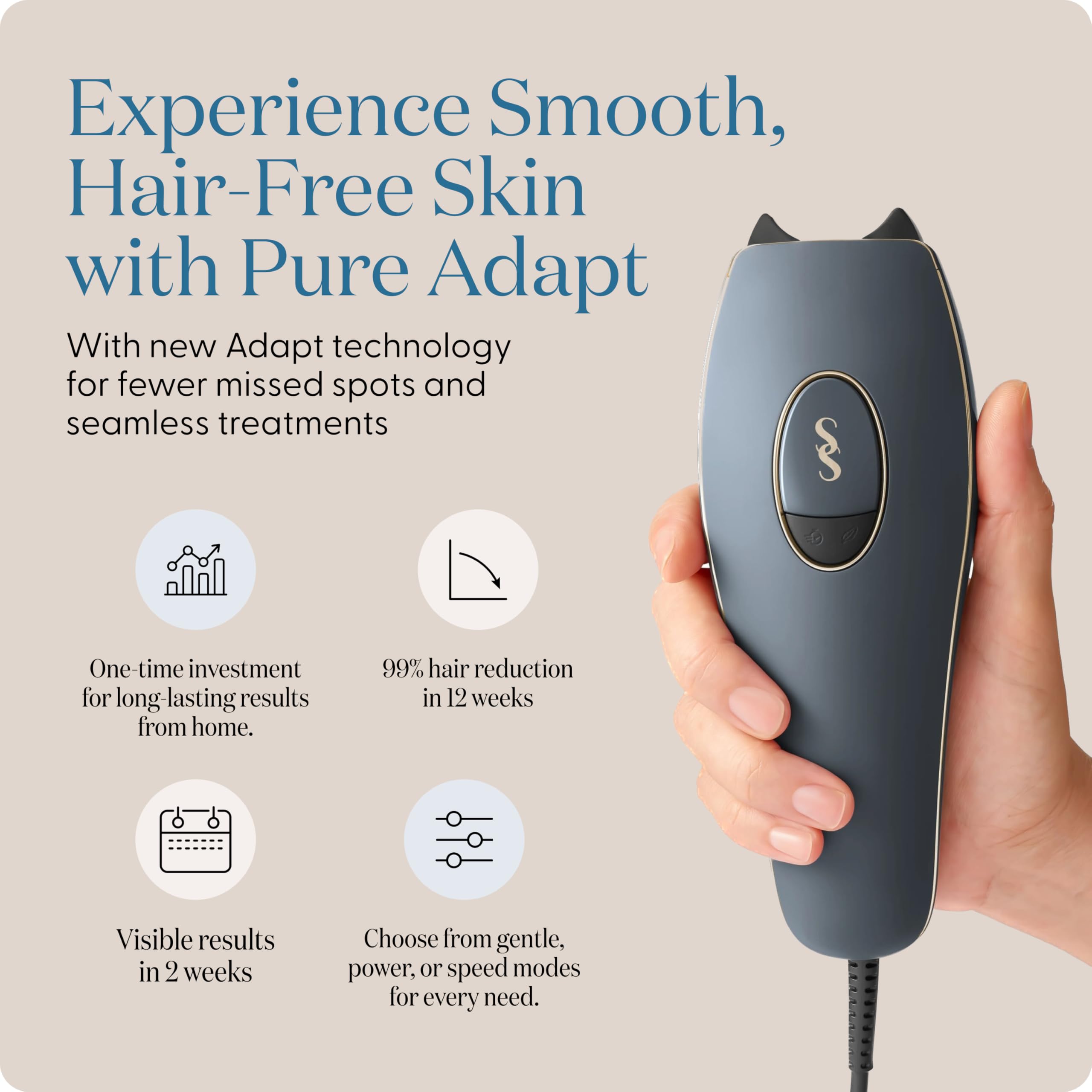 SmoothSkin Pure Adapt Limited Edition Slate Gray IPL Laser Hair Removal Device for Body & Face - At-Home Hair Removal Alternative to Salon, Epilator & Bikini Shaver - Perfect for Smooth Legs, Underarms & Bikini Line