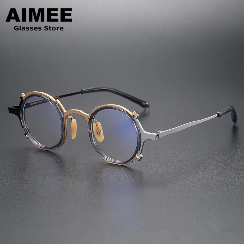 Aimee Unisex Full Rim Round Titanium Acetate Eyeglasses 4483 - Lightweight & Durable Frame for Men & Women - Perfect for Reading, Work & Fashion Accessories