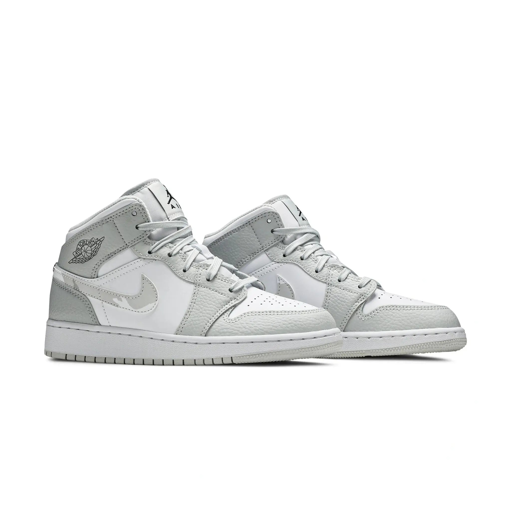 Air Jordan 1 Mid Grey Camo Sneakers for Girls (GS) - Comfortable Basketball Shoes for School, Sports & Casual Wear