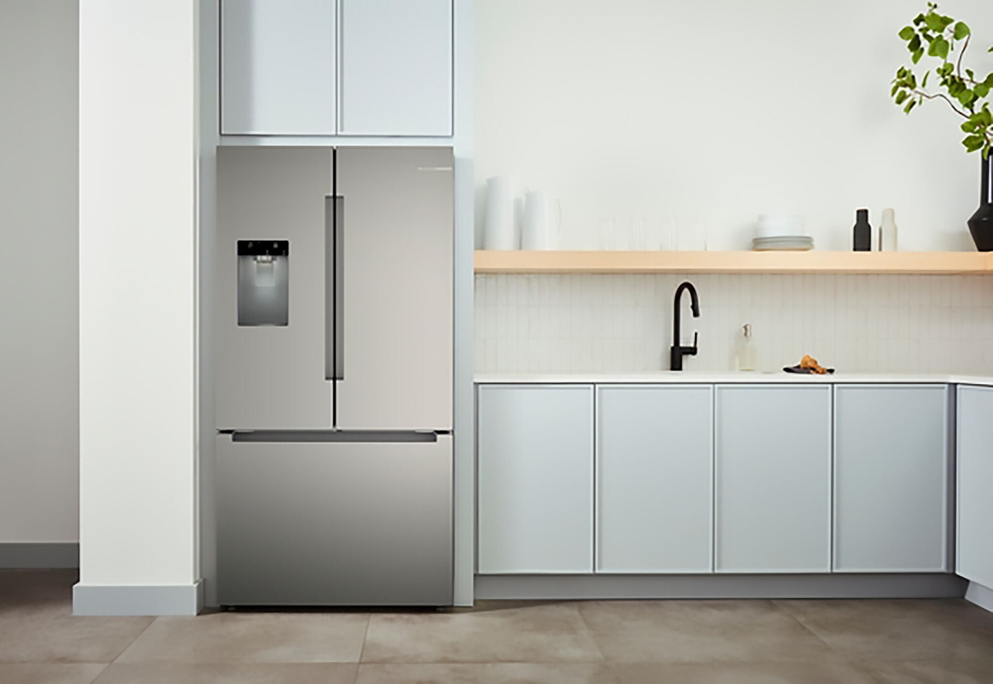 Bosch 100 Series 22 Cu. Ft. Fingerprint Resistant Stainless Steel French Door Refrigerator - Energy Efficient, Spacious Design for Modern Kitchens (Model B36CD10ENS)
