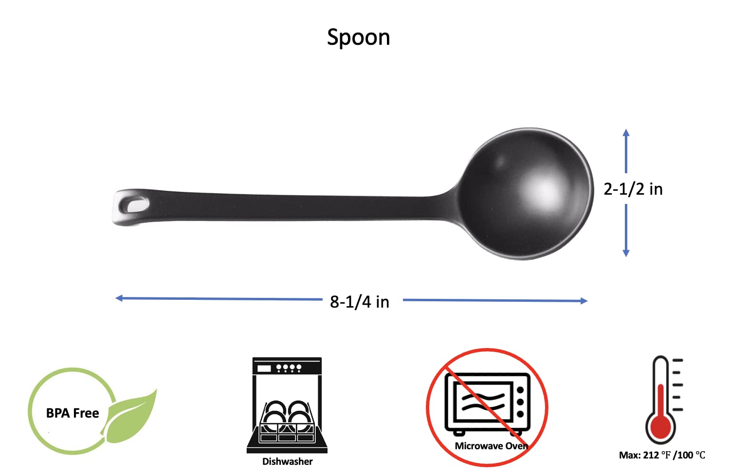 Melamine Japanese Ramen & Vietnamese Pho Noodle Soup Serving Spoon - 8.25 Inch Black Utensil Set (Pack of 288) - Perfect for Asian Restaurants, Home Kitchens & Food Service