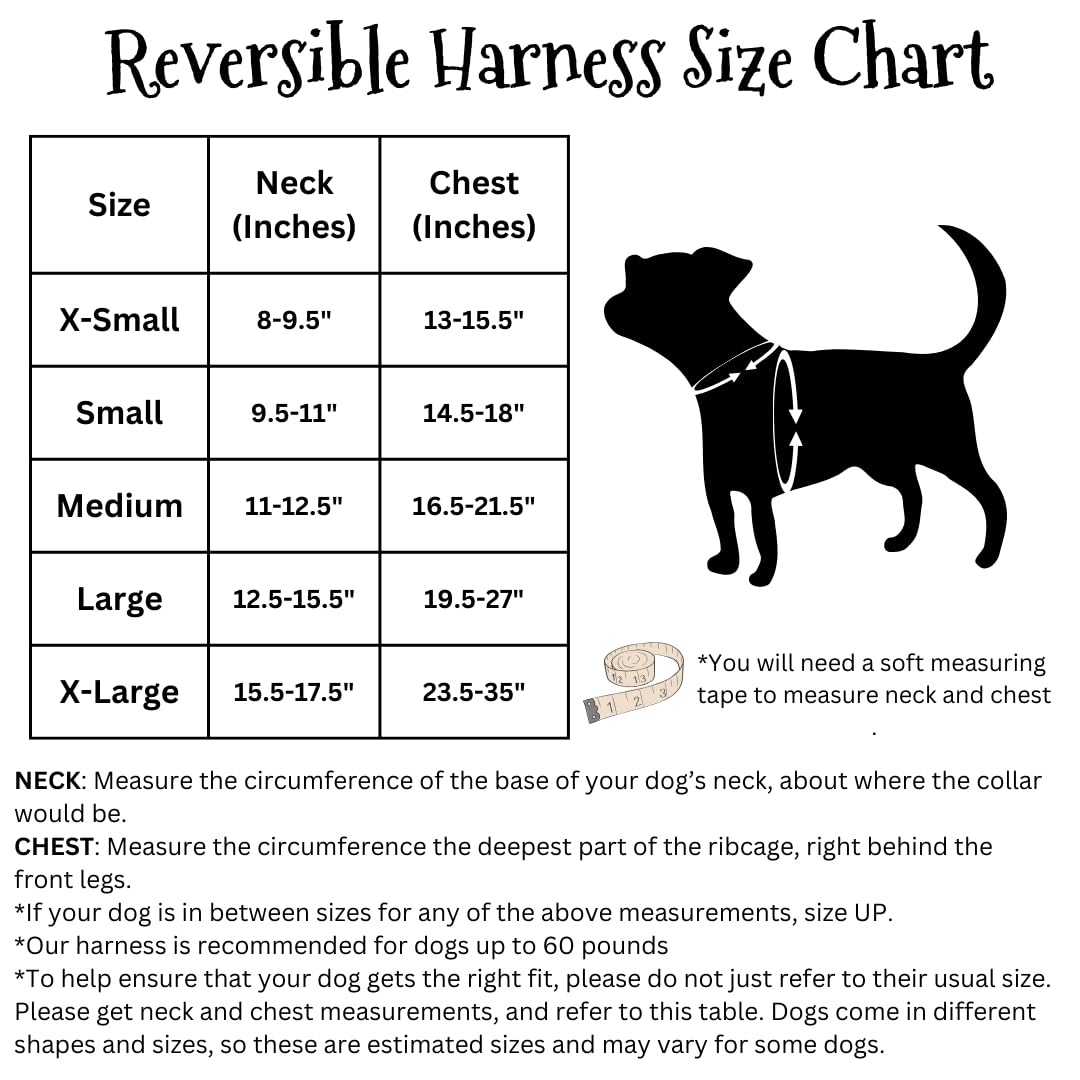 Reversible Dog Harness and Leash Set - Comfortable Adjustable Pet Walking Gear for Small to Medium Dogs Up to 60 lbs - 2-in-1 Design (Hungry Mutt & Playful Pup) - Perfect for Daily Walks, Training & Outdoor Adventures