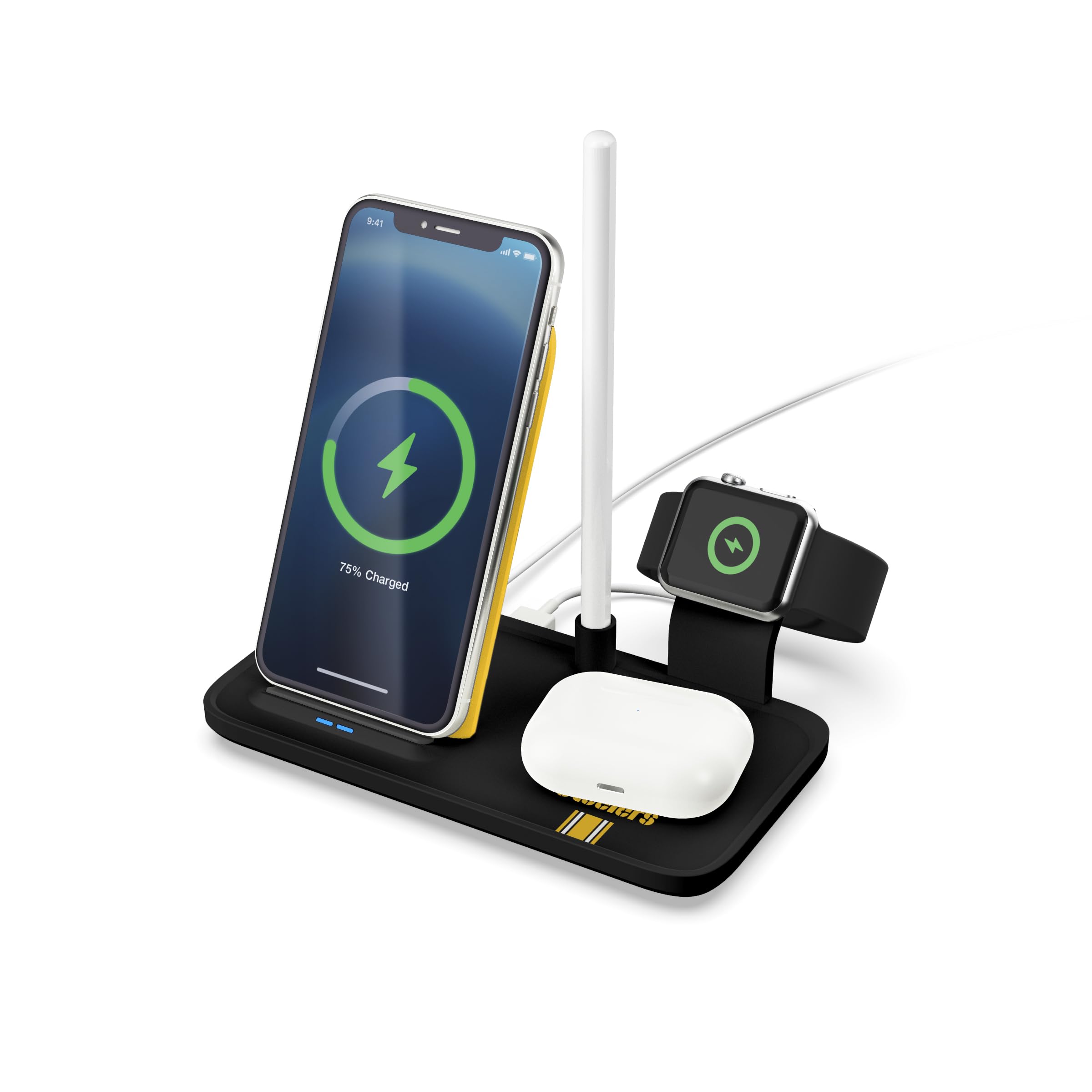 SOAR NFL 4-in-1 Wireless Charging Station for iPhone, Apple Watch, AirPods & Apple Pencil - Fast Qi Charging Dock - Perfect for Home, Office & Travel Use
