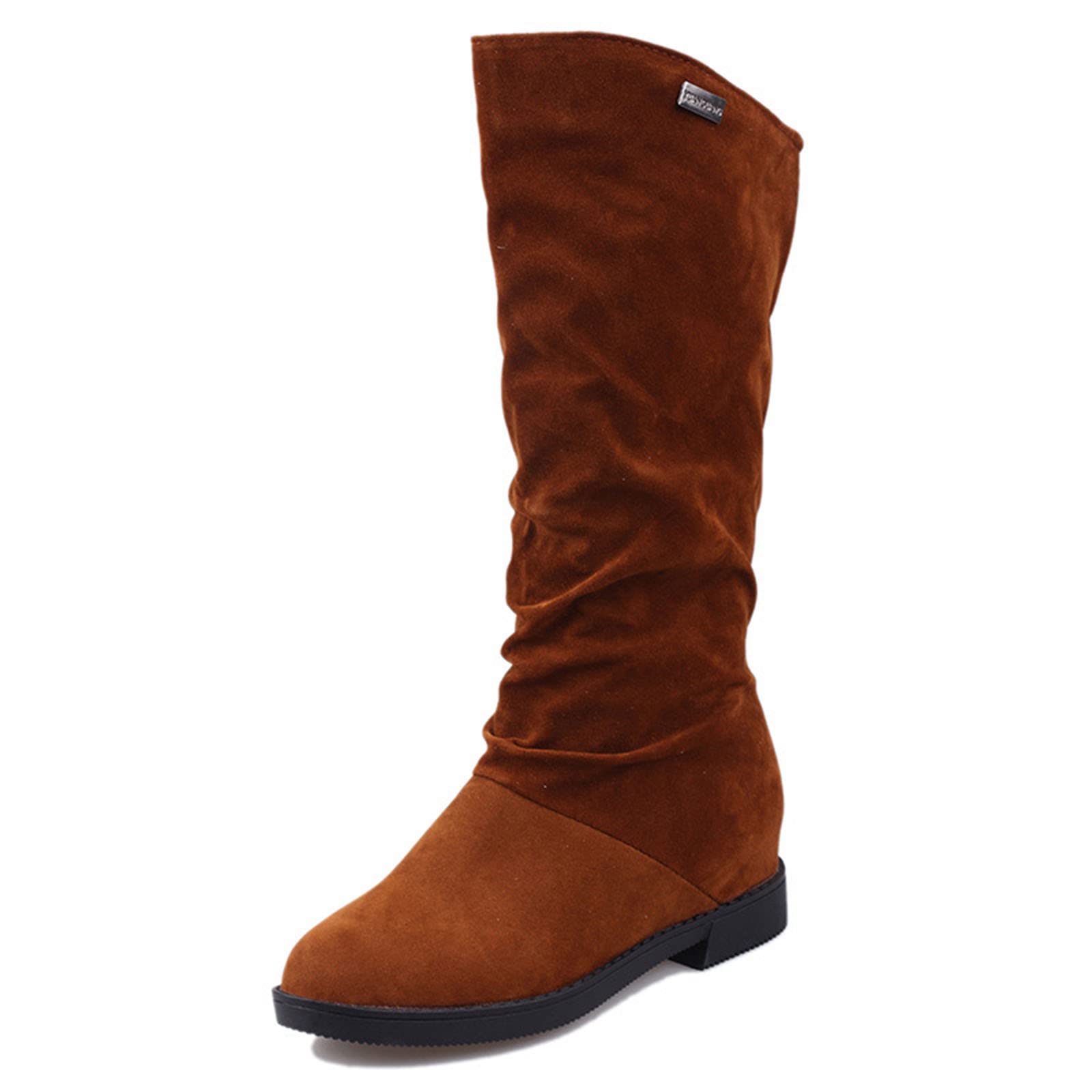 POTTON Women's Mid-Calf Suede Boots - Brown Size 8 - Gothic Ankle Booties for Work, Hiking & Casual Outfits | Comfortable & Stylish Winter Footwear for Women