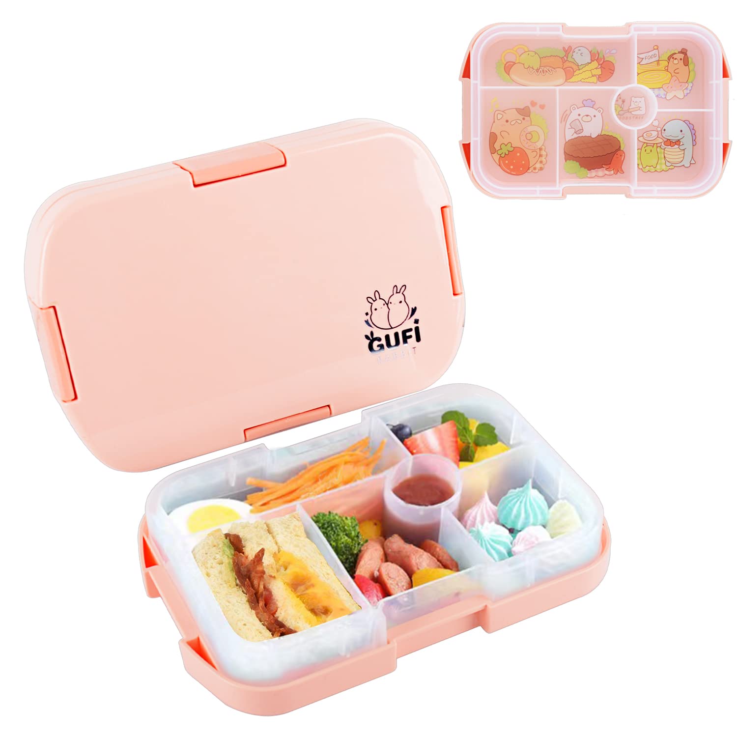 BDPOCNX Leak-Proof Kids Bento Box - 6-Compartment Microwave & Dishwasher Safe Lunch Container for School, Travel & Meal Prep - Reusable Food Storage (Pink)
