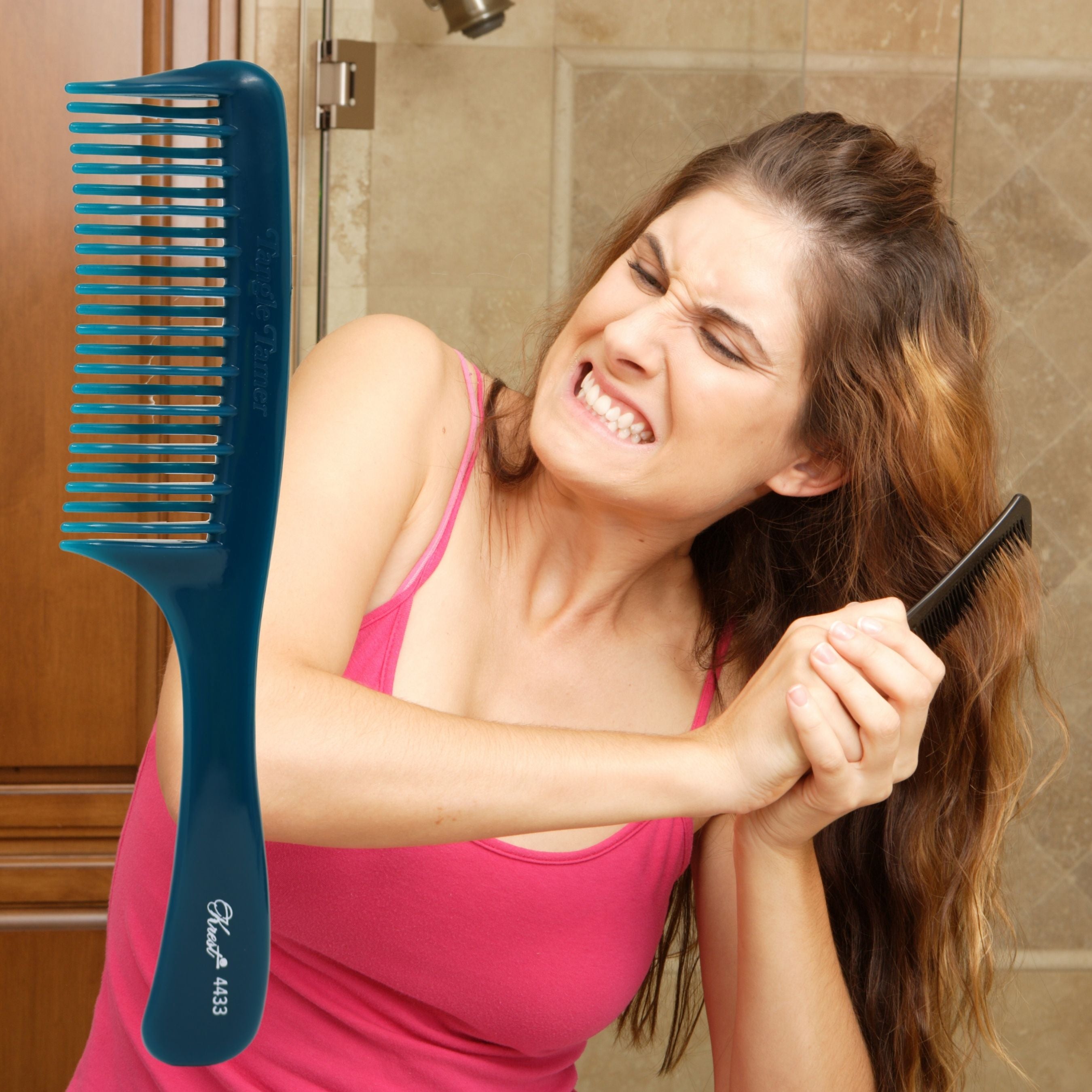 Krest Combs 4433 Teal Tangle Tamer Wide Tooth Comb for Wet & Curly Hair - 1 Count - Detangling Comb for Salon, Home & Travel Use