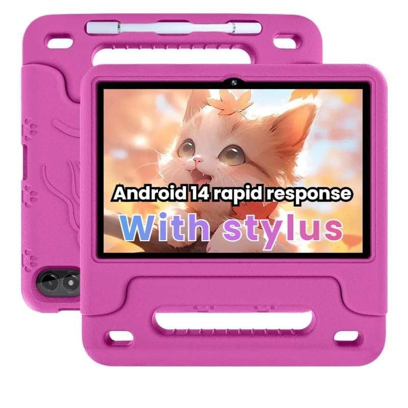 2024 New 10 Inch Kids Tablet with Android 14 | Octa-Core 64GB WiFi Learning Tablet | Parental Control & Protective Case | Long Battery Life & Fast Charging | Perfect for Homeschooling, Travel & Educational Games (Pink)
