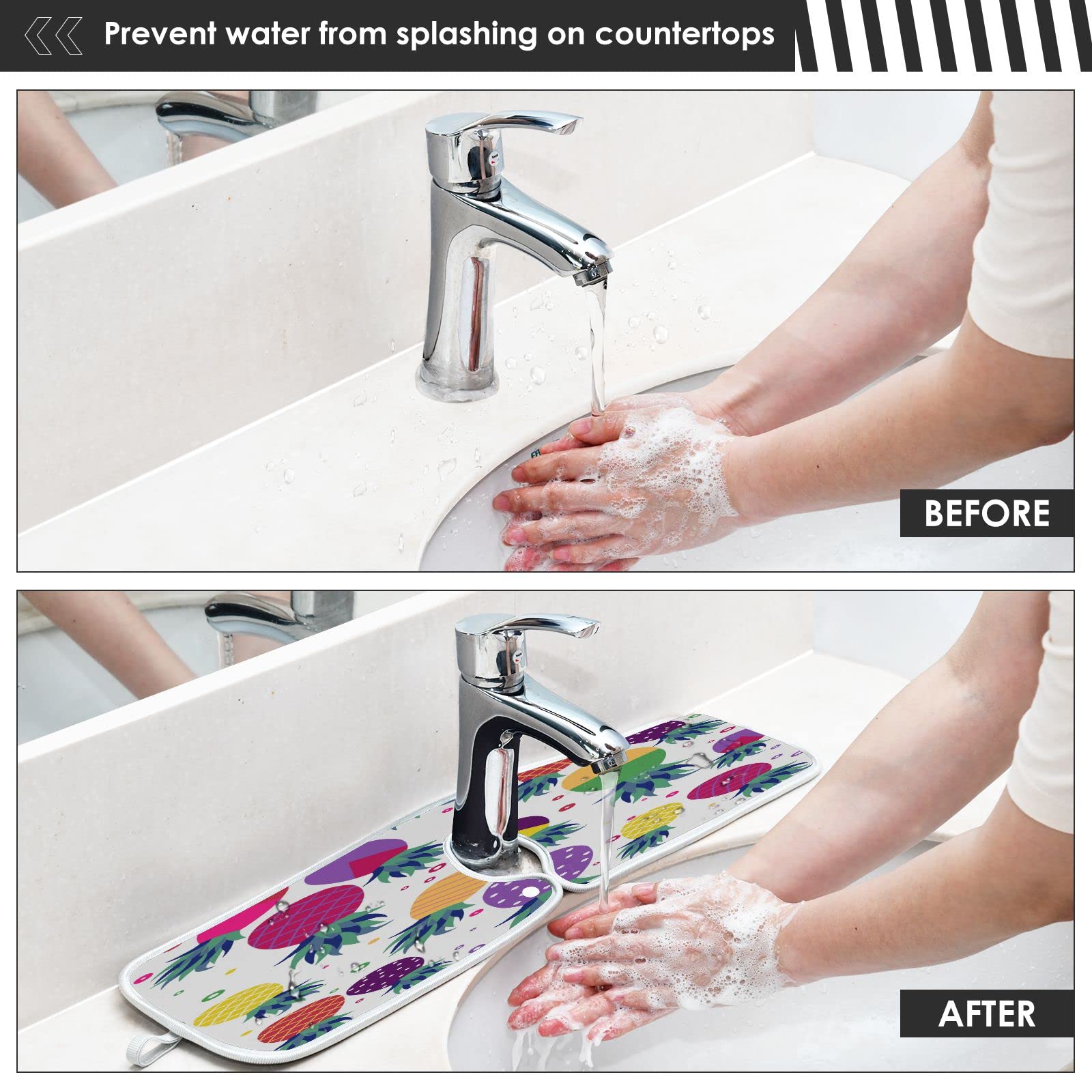 **Non-Slip Pineapple Fruit Design Kitchen Sink Splash Guard Mat - Absorbent, Fast Drying Faucet Drip Catcher Pad - Set of 2 for Countertop Protection (Perfect for Summer Decor & Preventing Water Spills in Kitchen)**