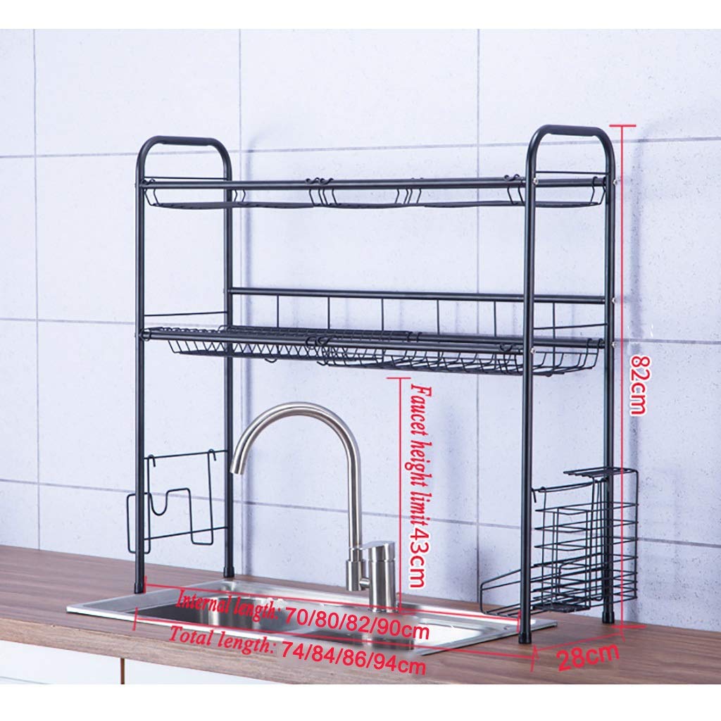 2-Tier Black 304 Stainless Steel Dish Drainer Rack - Over The Sink Kitchen Organizer with Space-Saving Design (84x28x82cm) - Perfect for Small Kitchens, Apartments & RVs