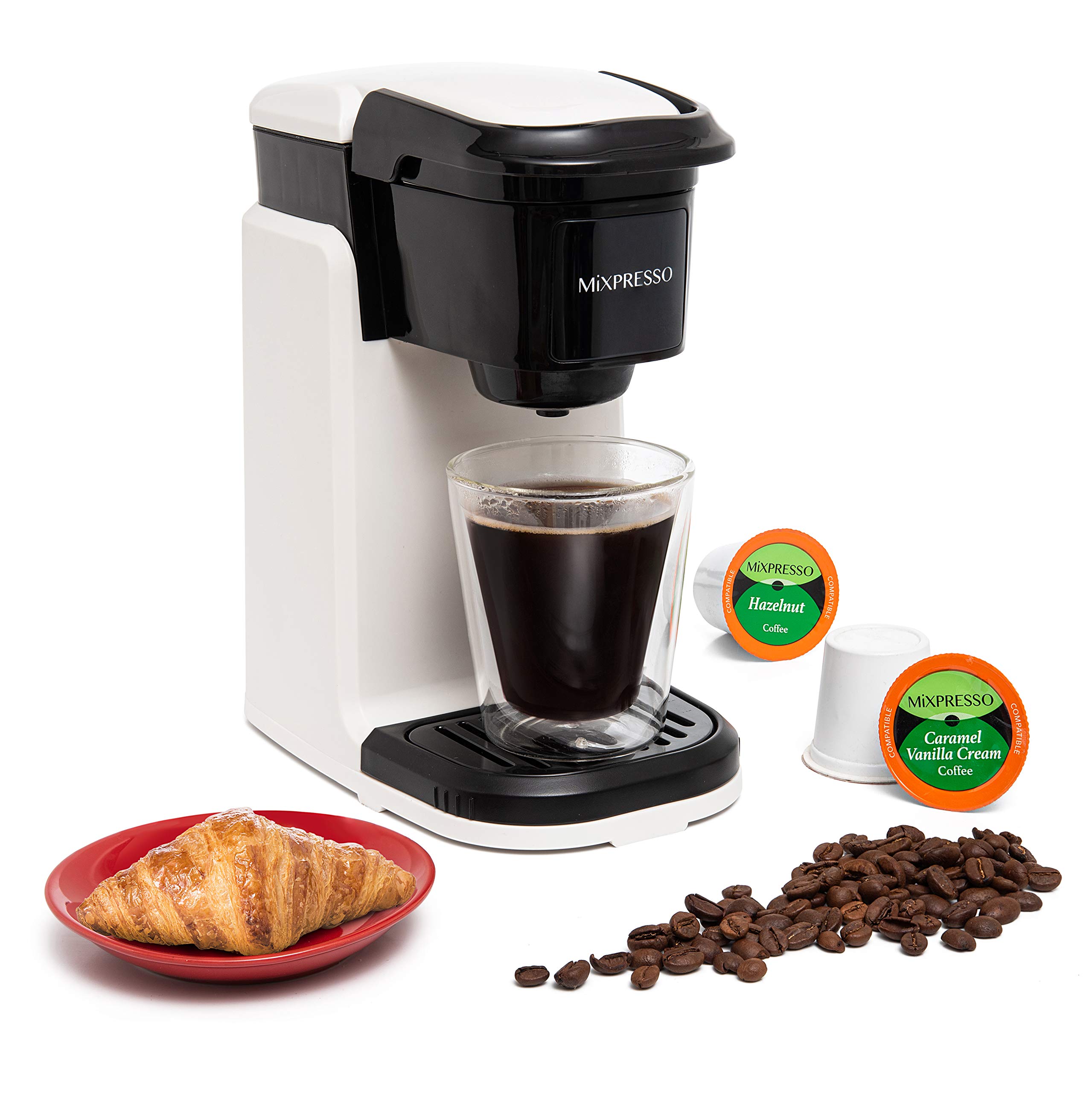 Mixpresso Single Serve Coffee Maker - 12oz Personal Coffee Brewer with Quick Brew Technology & One-Touch Function, Compatible with Single-Cup Pods - Perfect for Home, Office, or Travel Use
