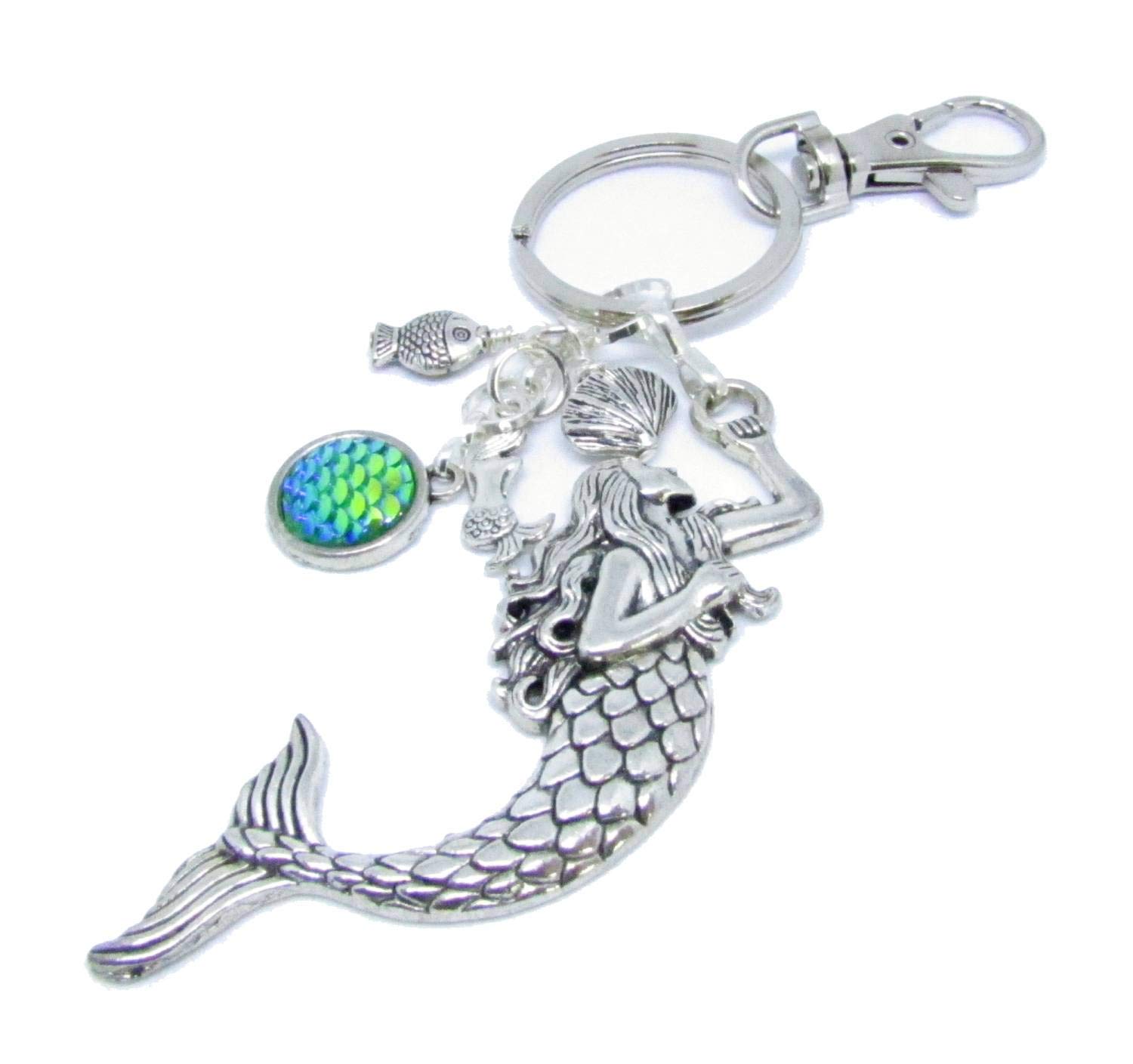 Mermaid Keychain with Fish Scale Pendant - Ocean Themed Keyring - Beach Inspired Gifts for Women - Tropical Car Accessories - Birthday Gifts for Mom - Perfect for Beach Vacations, Summer Outings & Mermaid Lovers