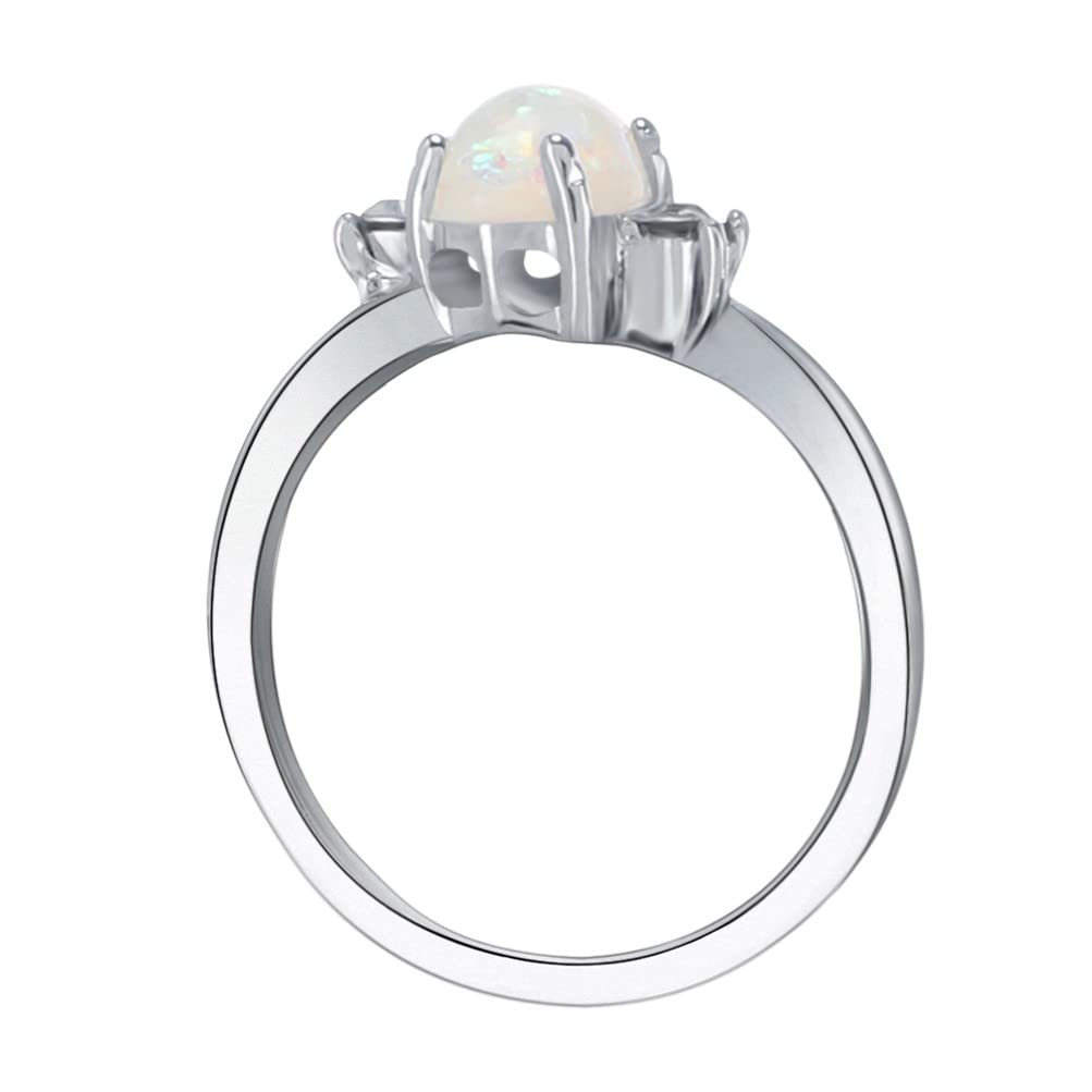 Elegant Silver Rings for Women - Oval Fire Opal & Diamond Band, Size E, One Size | Perfect for Weddings, Parties & Everyday Wear