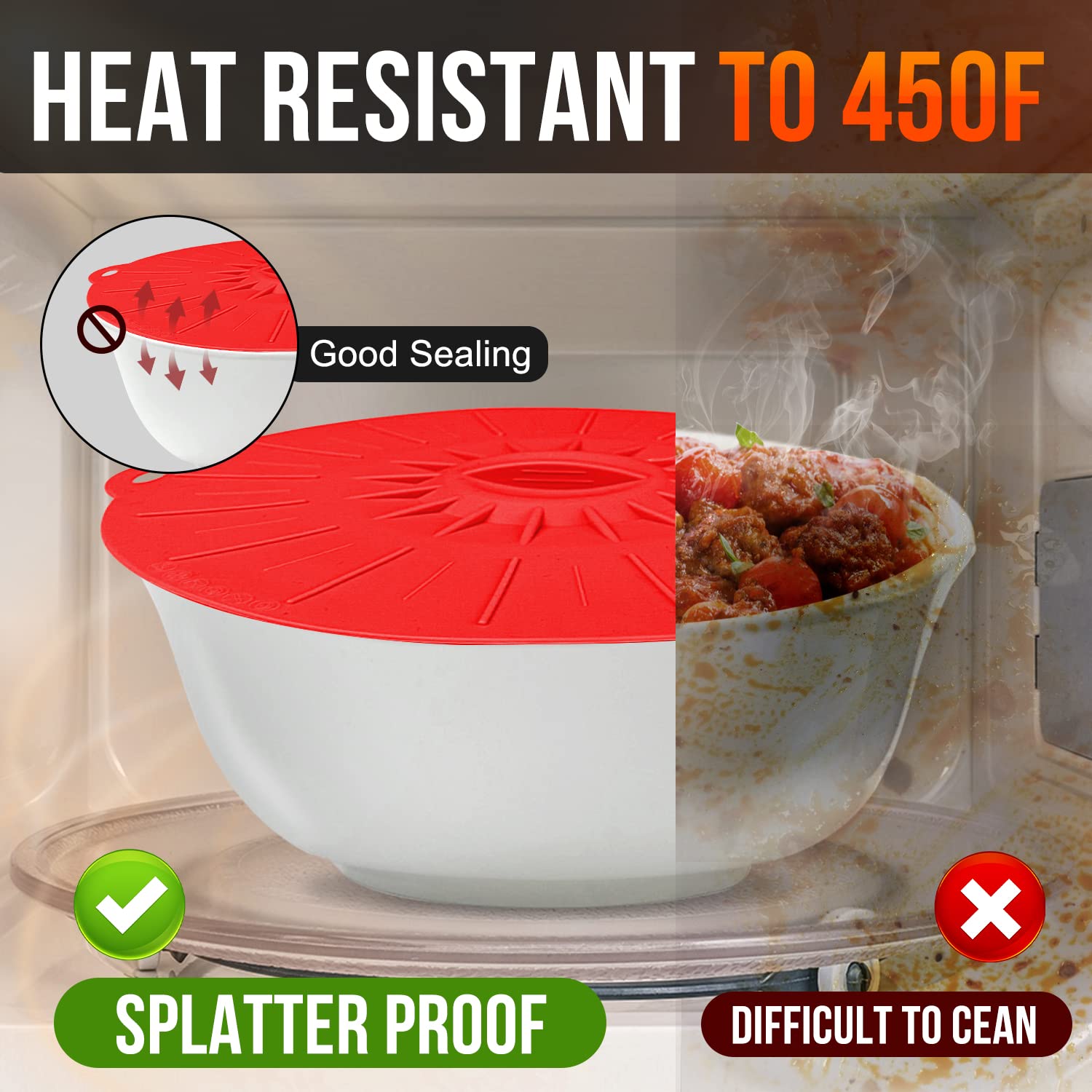 5-Pack Reusable Silicone Food Covers – Microwave & Oven Safe Splatter Lids for Bowls, Pans & Food Storage | Heat-Resistant, BPA-Free | Perfect for Meal Prep, Leftovers & Refrigerator Storage