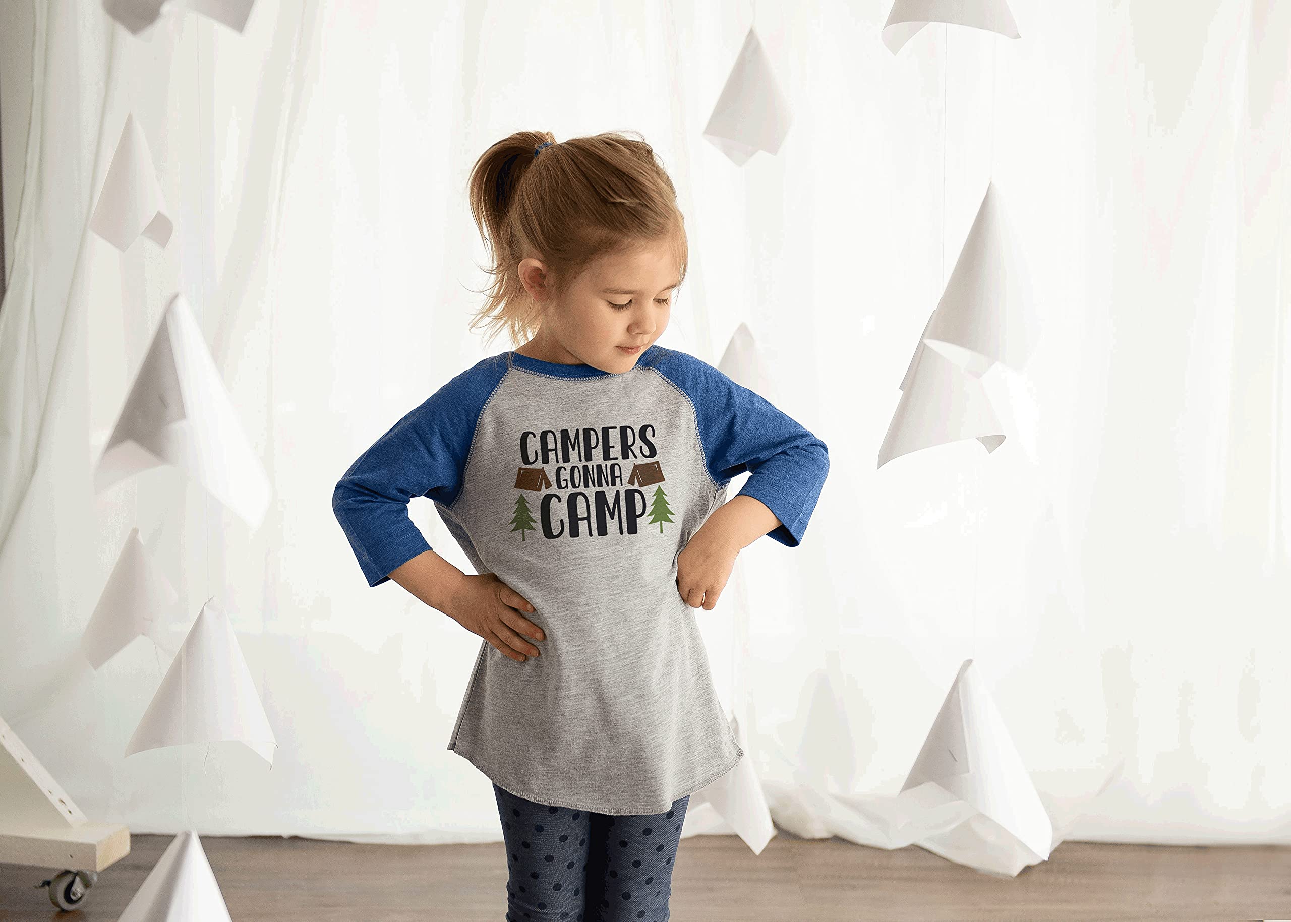 7 ate 9 Apparel Kids Camping T-Shirt - Blue Cotton Tee for Outdoor Adventures, Hiking & Family Camping Trips