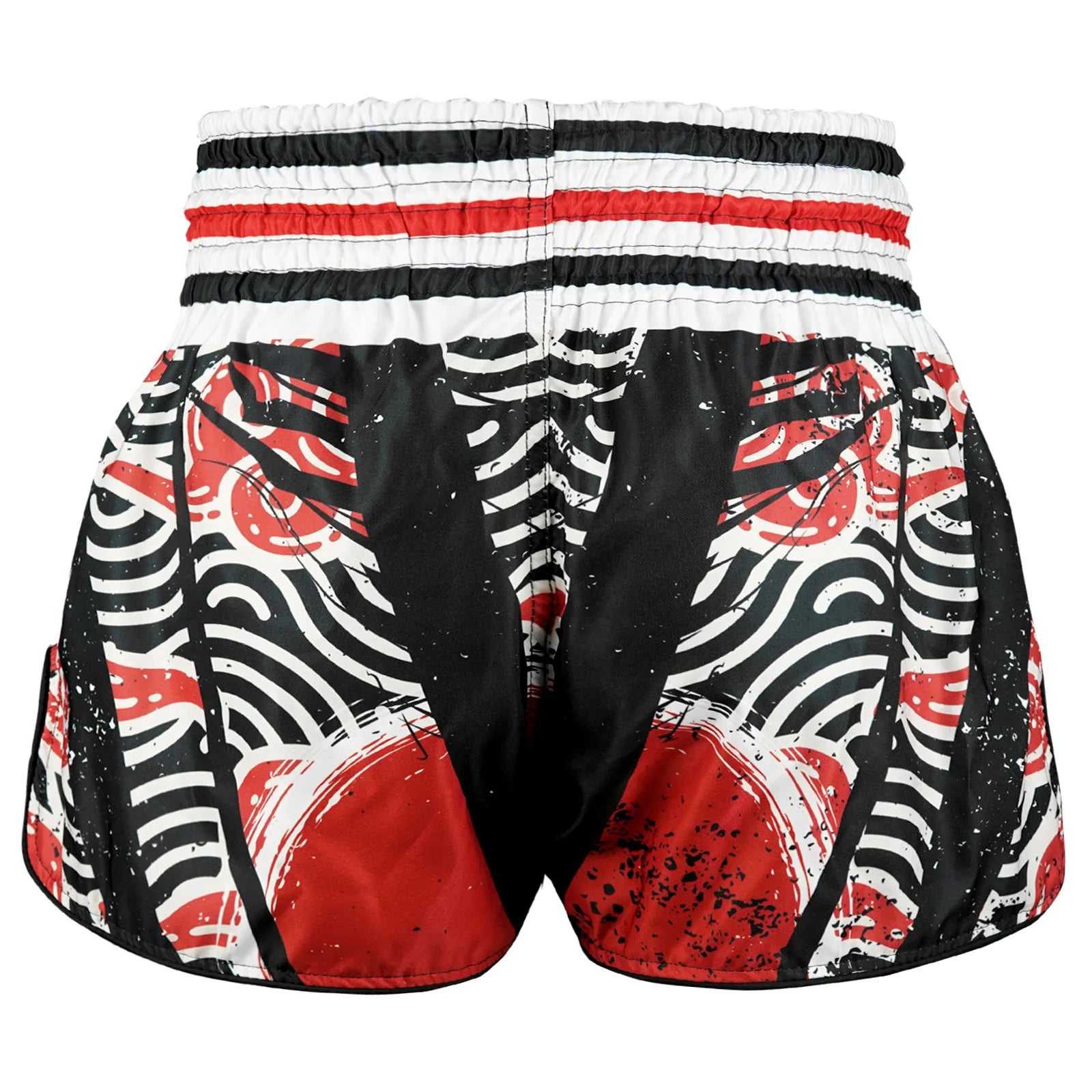Tuff Muay Thai Shorts High Cut Retro Waves of Bushido Black/Red - Premium MMA & Kickboxing Training Gear for Fighters & Athletes