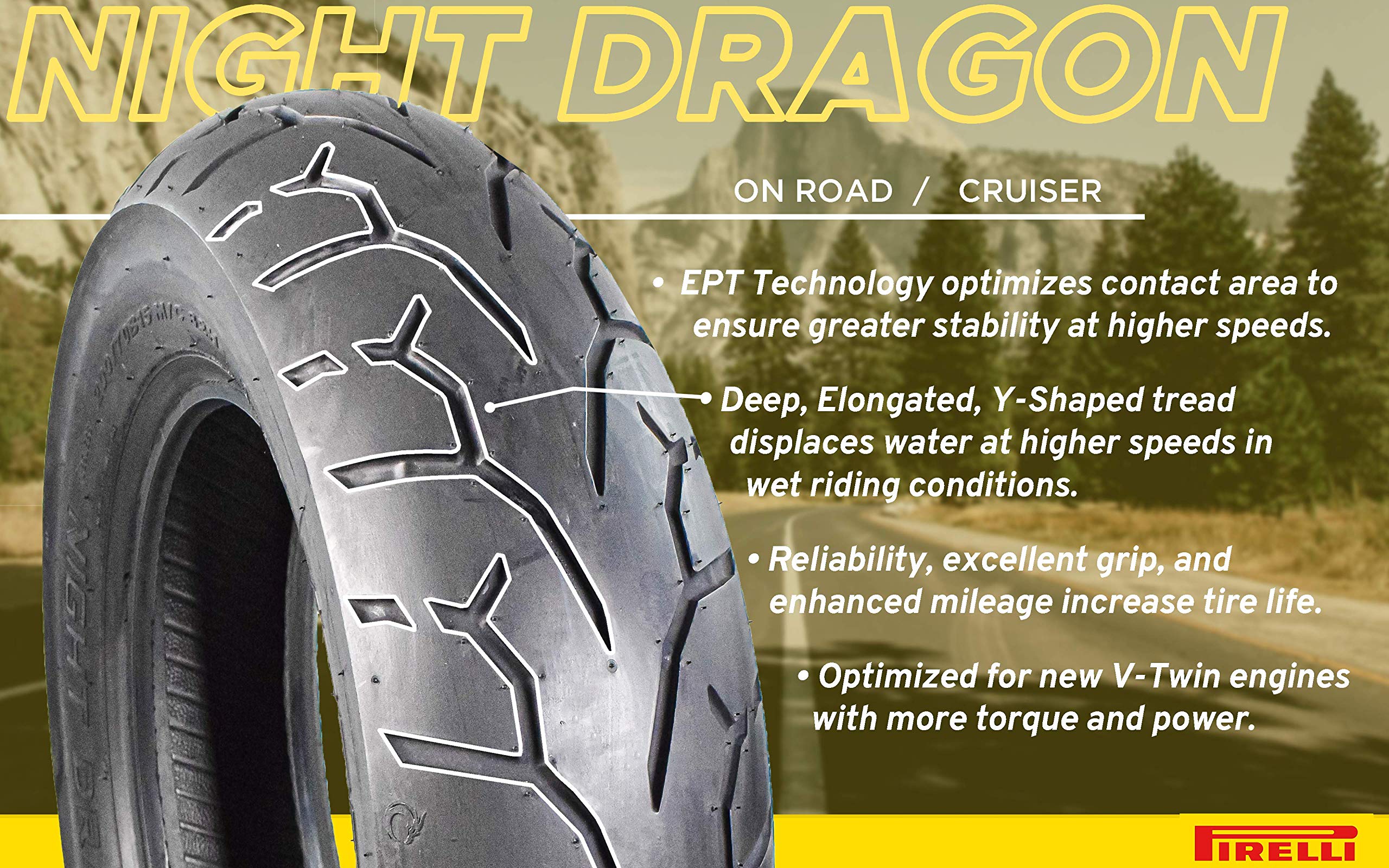 Pirelli Night Dragon Cruiser Motorcycle Tires Set (130/90B16 M/CTL Front) - High-Performance Tires for Night Riding & Long-Distance Cruising - Perfect for Harley-Davidson, Honda Shadow & Other Cruiser Bikes