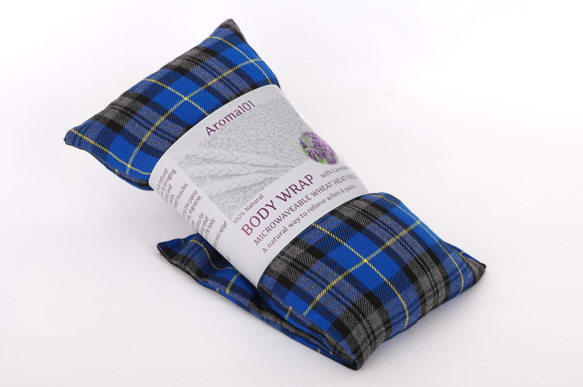 Tartan Wheat Heat Pad with Pure Lavender - Microwaveable Wheat Bags for Back, Shoulder & Neck Pain Relief | Aromatherapy Scented Heat Wrap Warmer (Blue) | Perfect for Home, Office & Travel Use