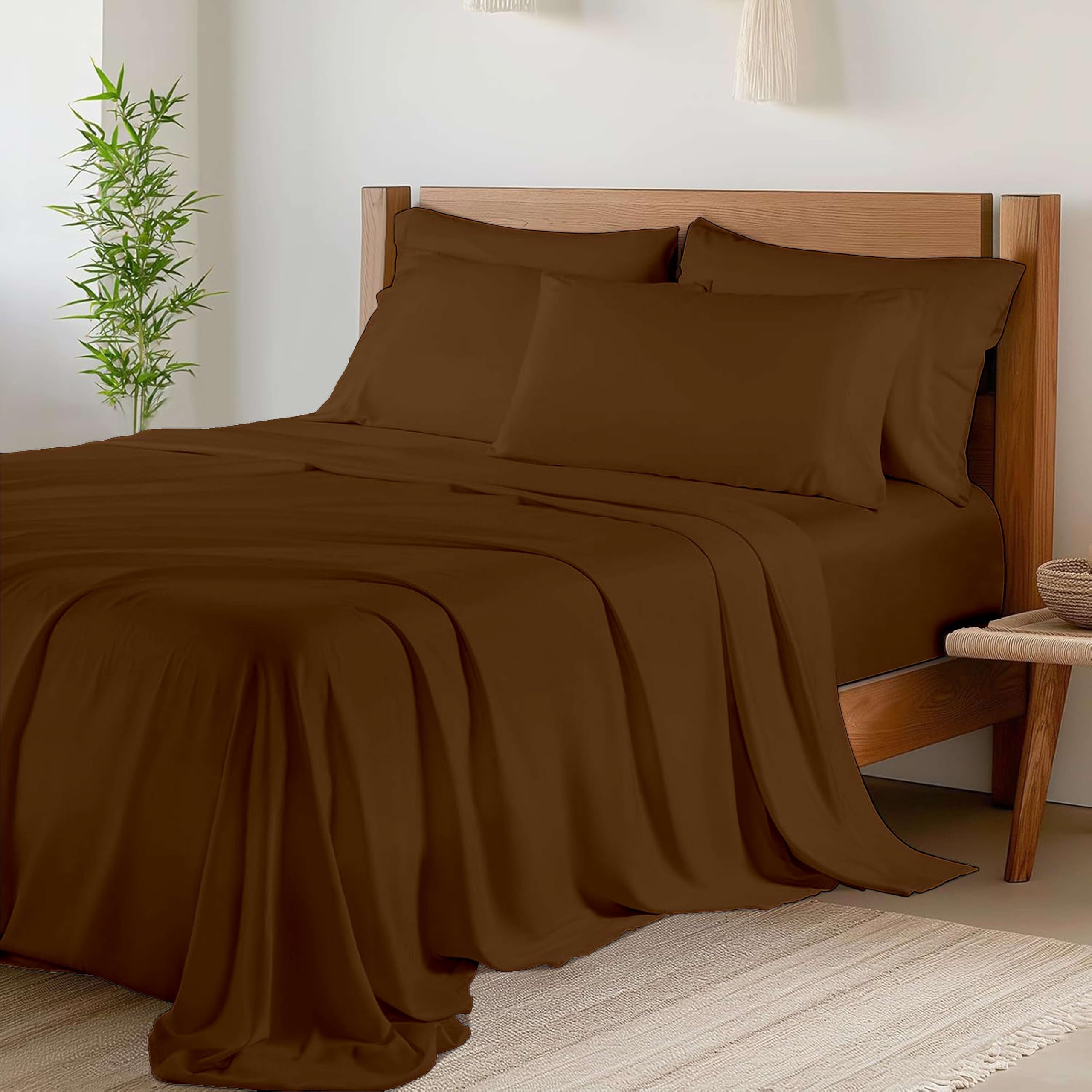 California King Size Sheet Set - 6 Piece 400-Thread-Count 100% Egyptian Cotton Bed Sheets with Deep Pockets - Easy Fit Luxury Bedding for California King Beds - Brown Bed Sheets for Ultimate Comfort and Style - Perfect for Master Bedrooms and Guest Rooms